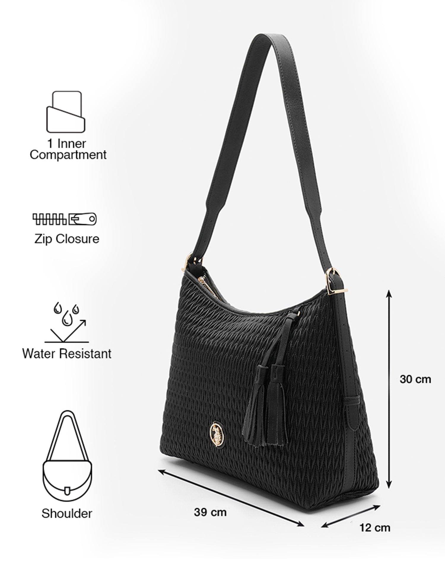 Bridget Textured Shoulder Bag Black - U.S. POLO ASSN. | Large