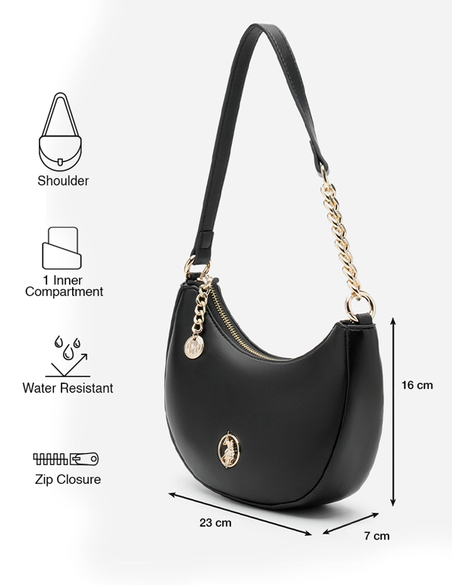 Miranda Textured Shoulder Bag Black - U.S. POLO ASSN. | Large