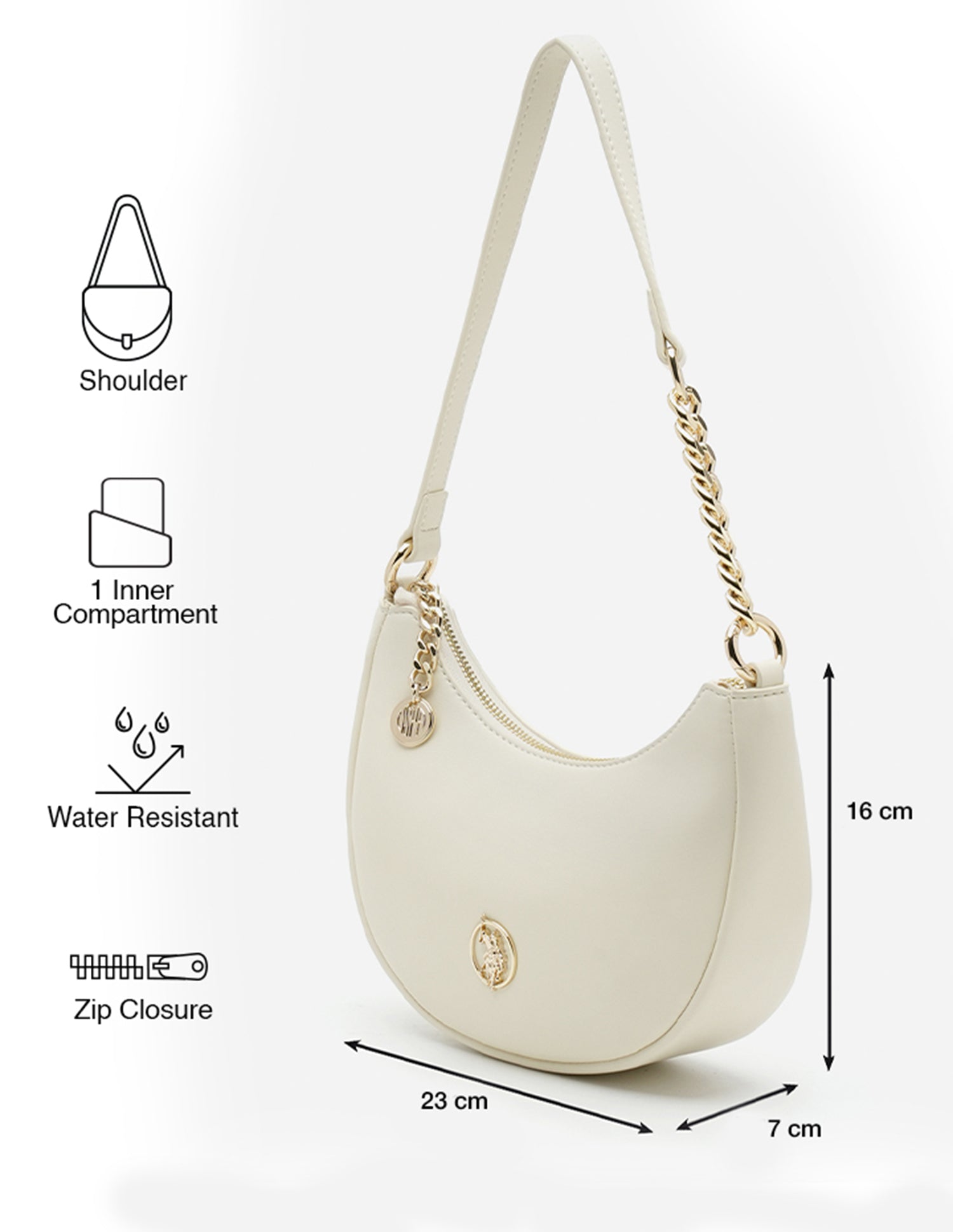 Miranda Textured Shoulder Bag Beige - U.S. POLO ASSN. | Large