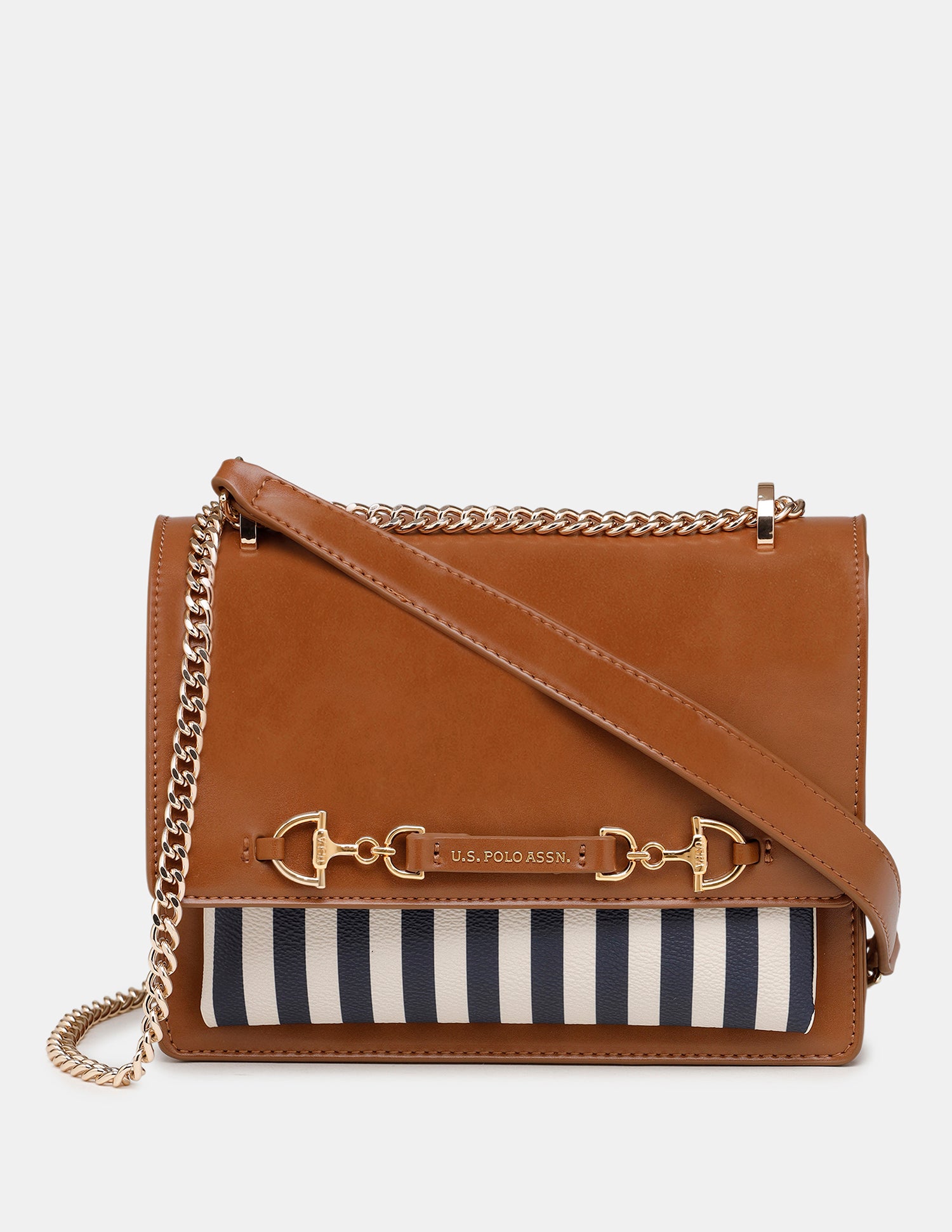Women Cali Striped Crossbody Bag Tan - U.S. Polo Assn. India | Large