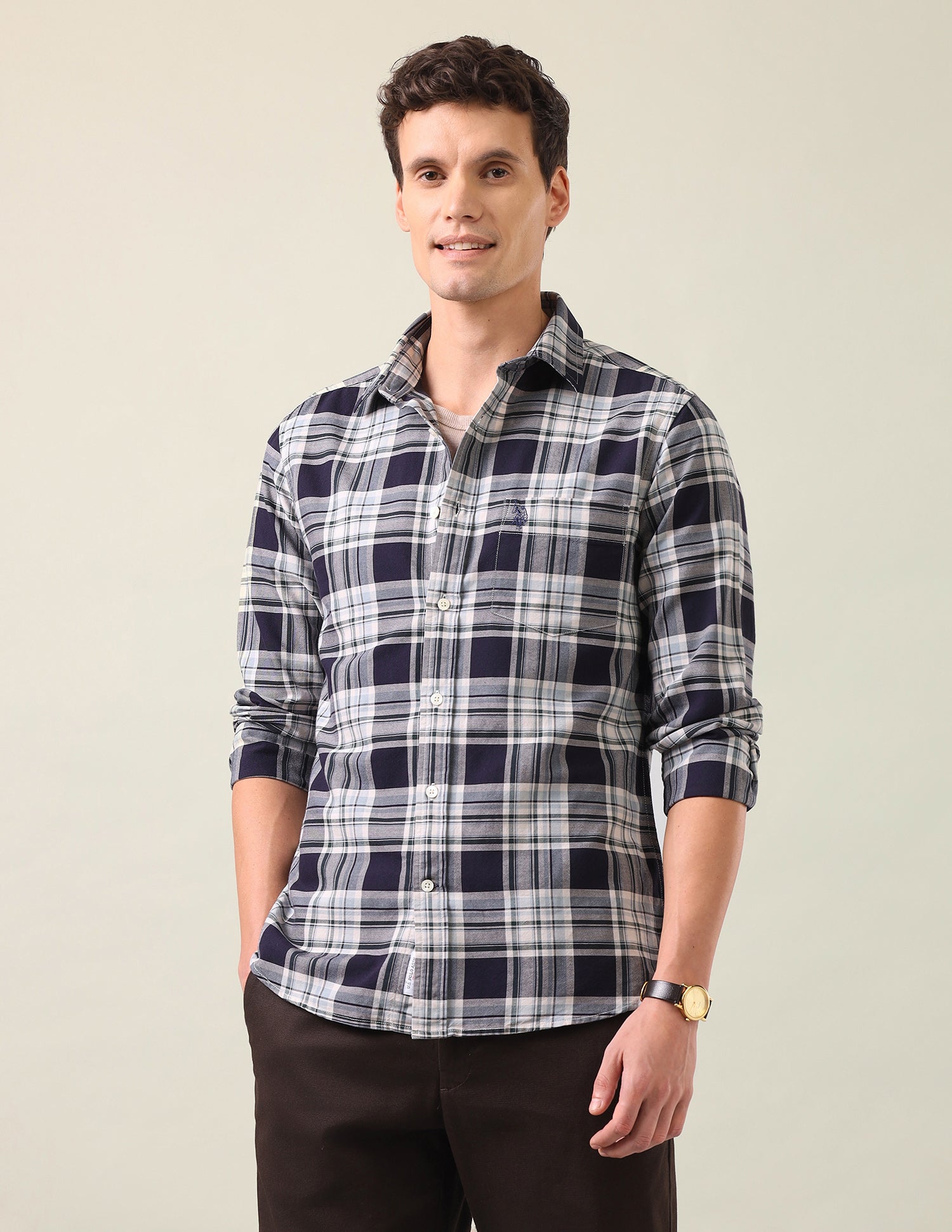 Tartan Checked Oxford Shirt Navy - U.S. Polo Assn. India | Large