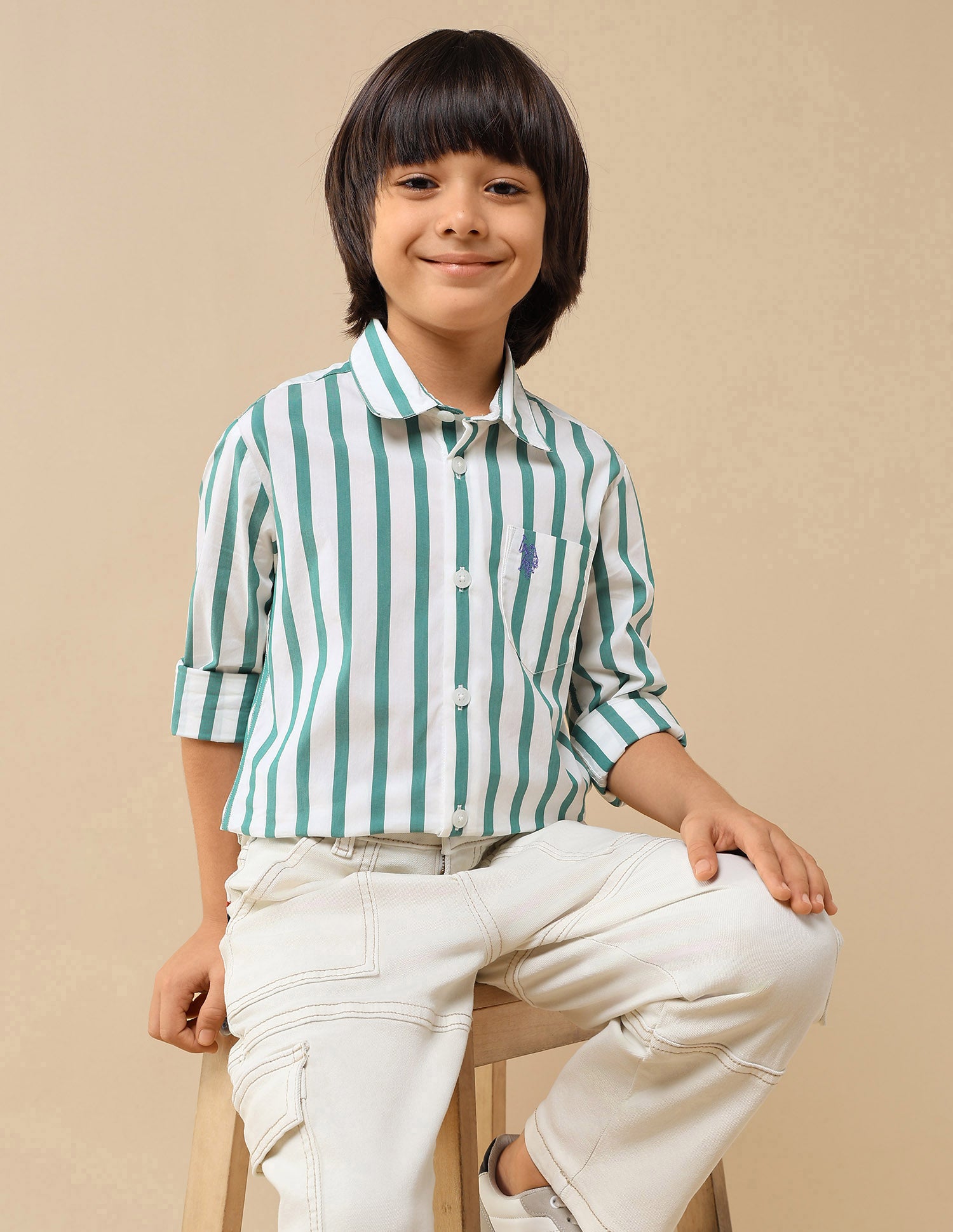 Boys Vertical Striped Regular Fit Shirt
