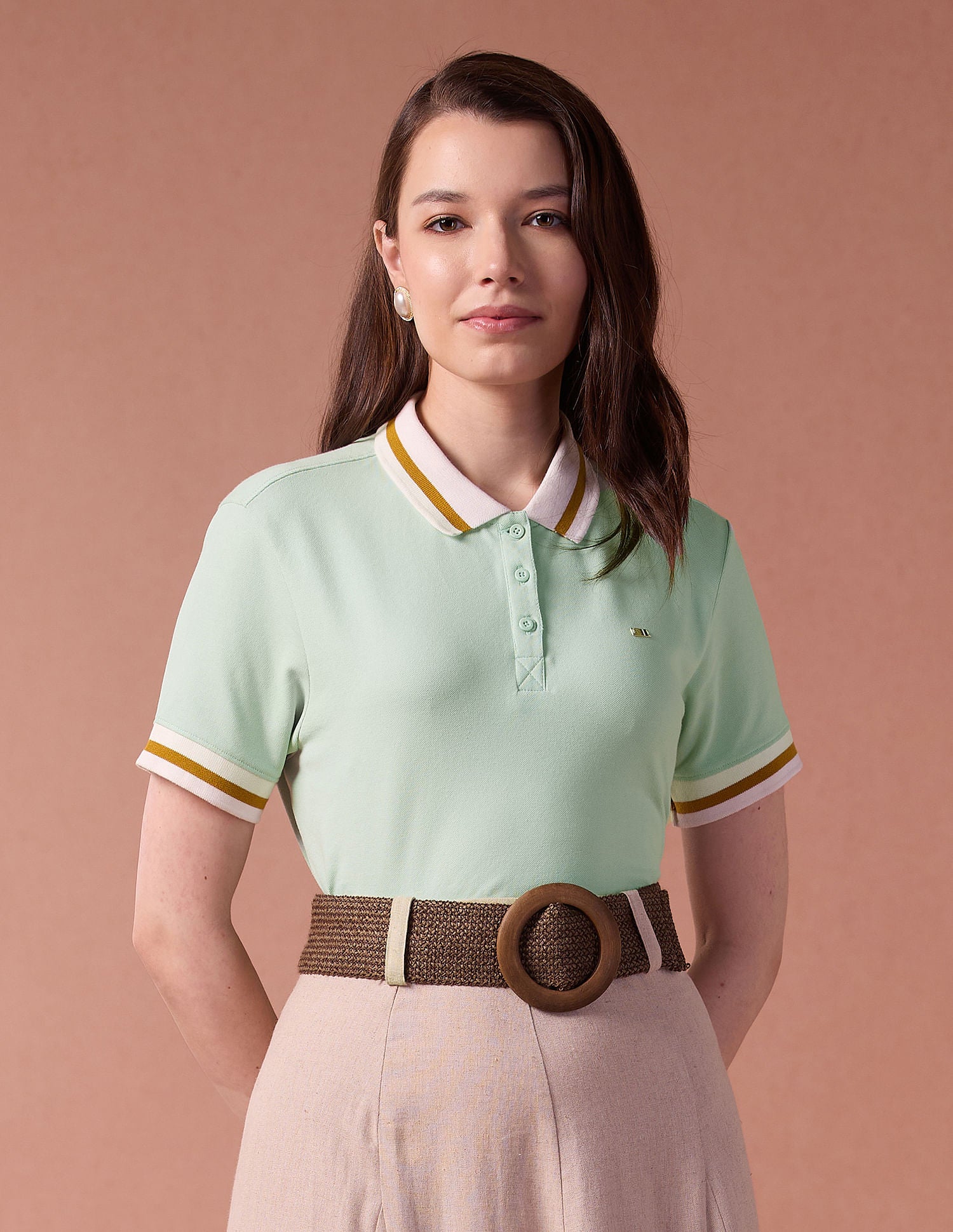 Contrast Collar Metallic Logo Polo Shirt