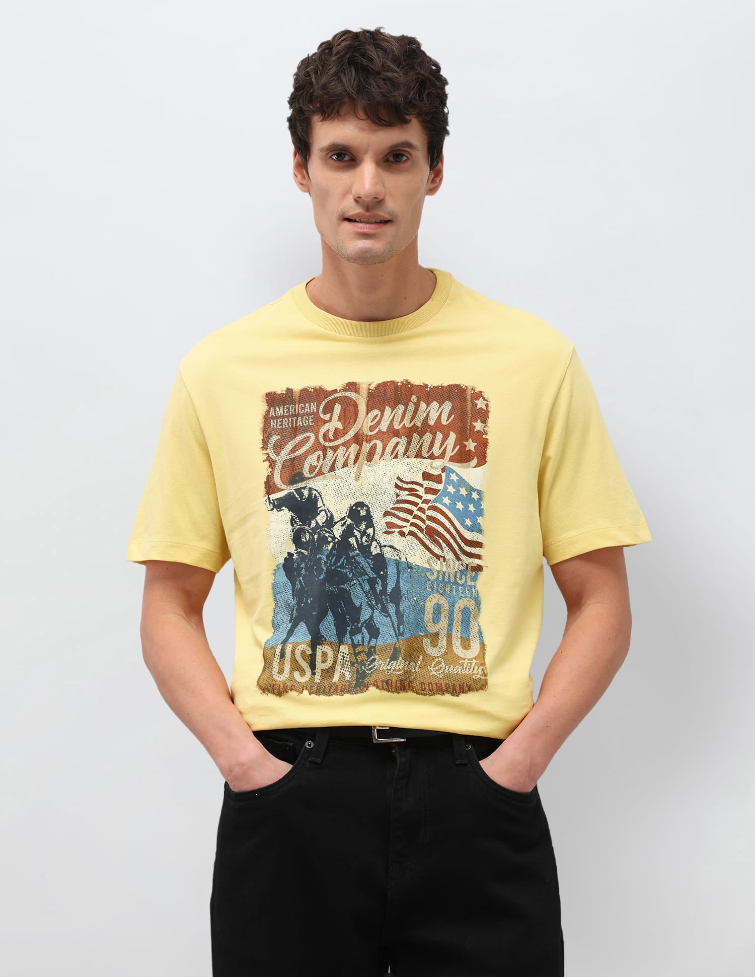 Printed Regular Fit T-Shirt Yellow - U.S. Polo Assn. India | Large