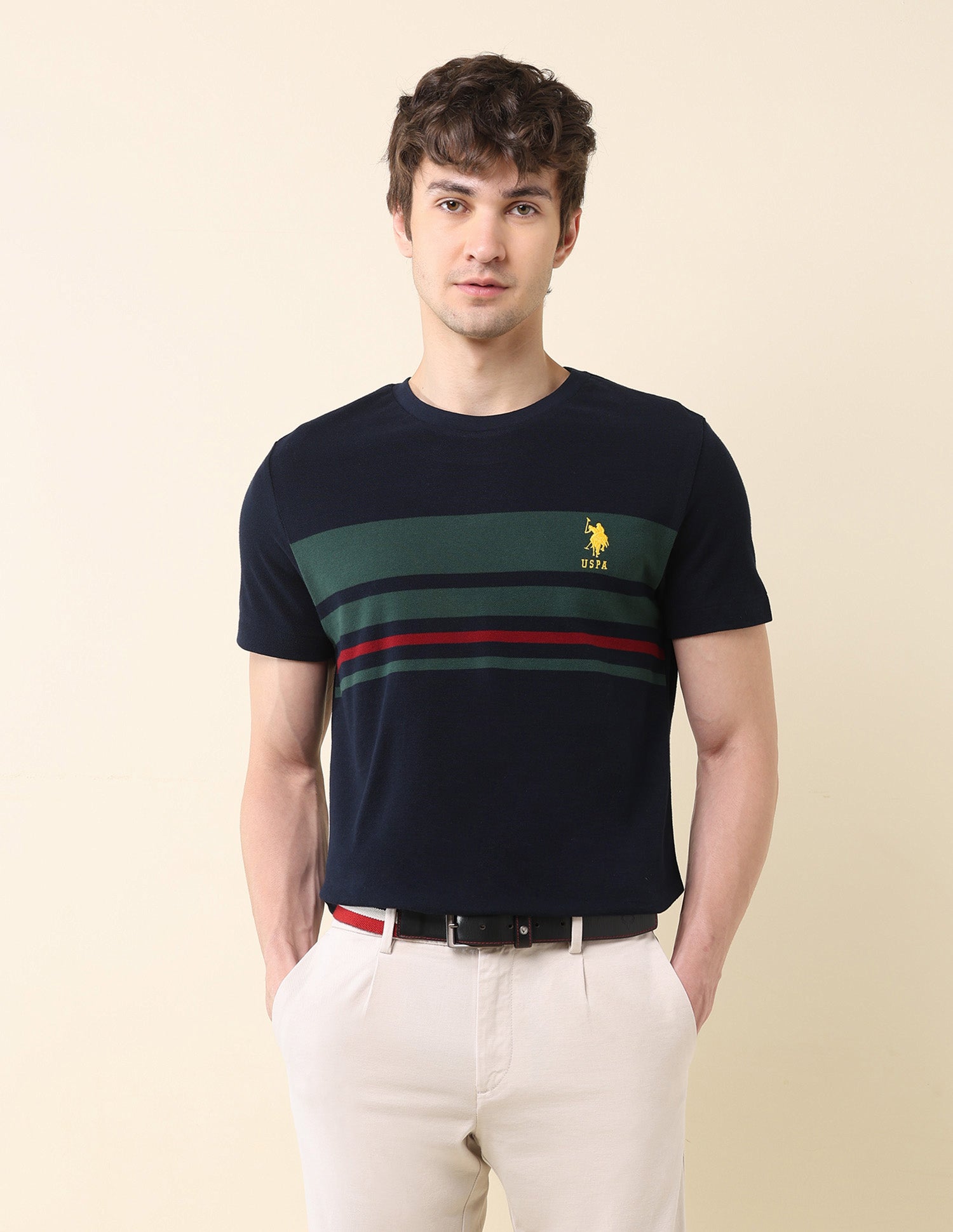 Horizontal Striped Gold Cup T-Shirt Navy - U.S. Polo Assn. India | Large