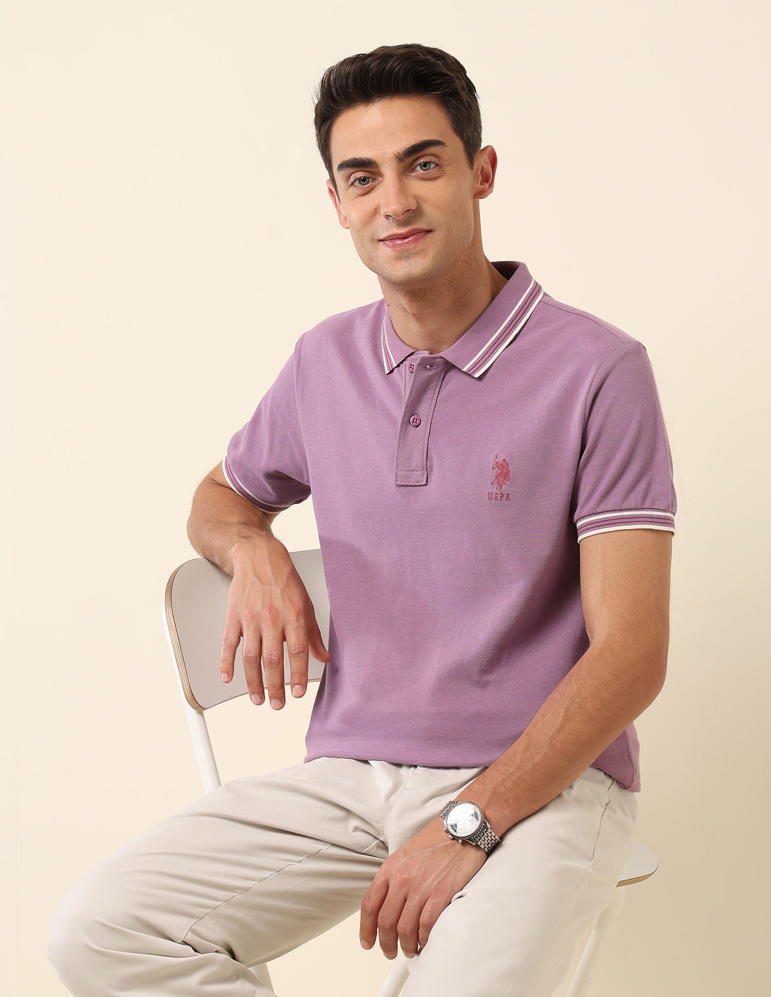 Solid Slim Fit Polo Shirt Violet - U.S. Polo Assn. India | Large