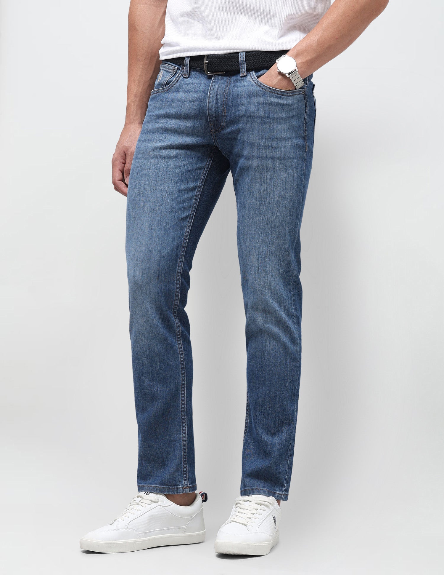 Brandon Slim Tapered Fit Blue Jeans Mid Blue - U.S. Polo Assn. India | Large
