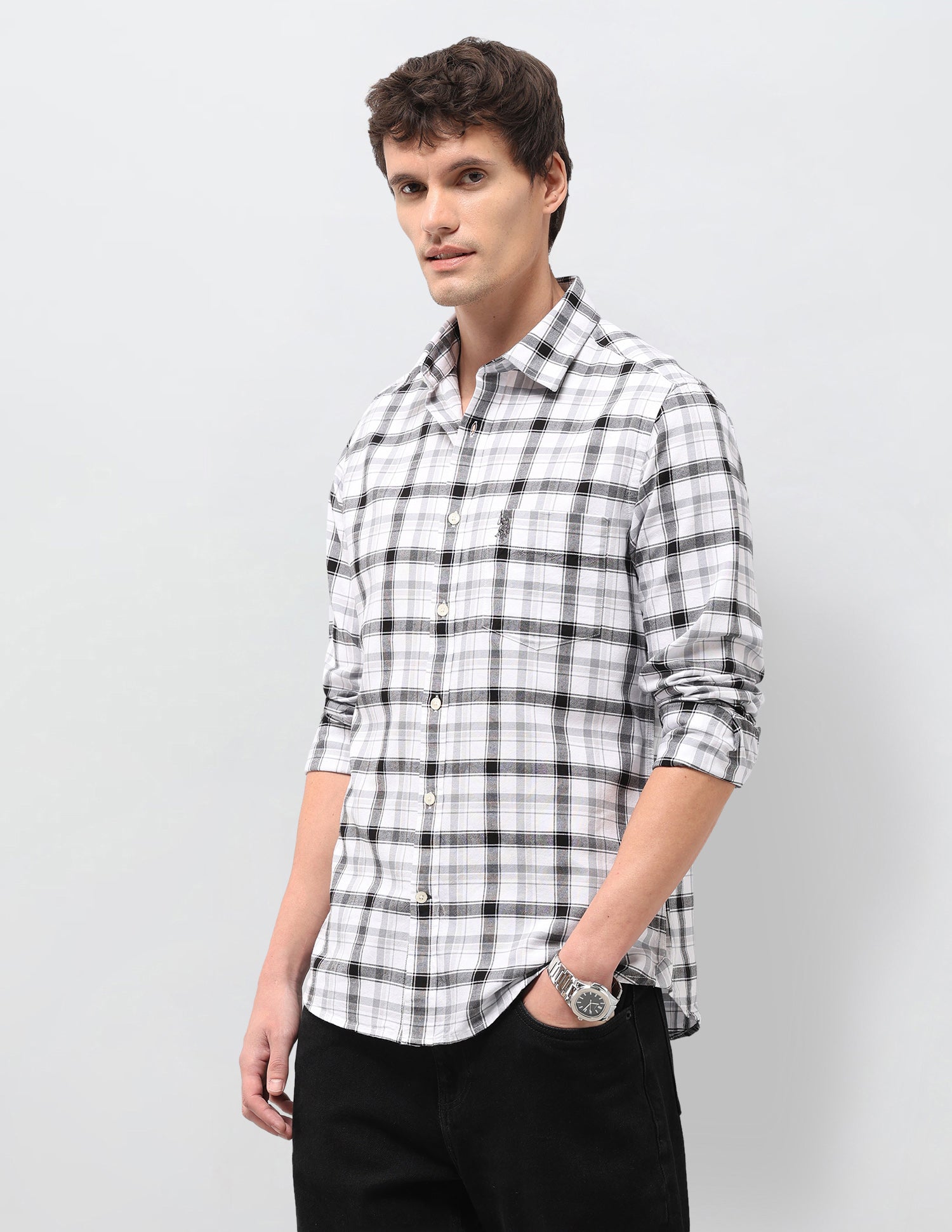Plaid Checked Tailored Fit Shirt Black - U.S. Polo Assn. India | Large