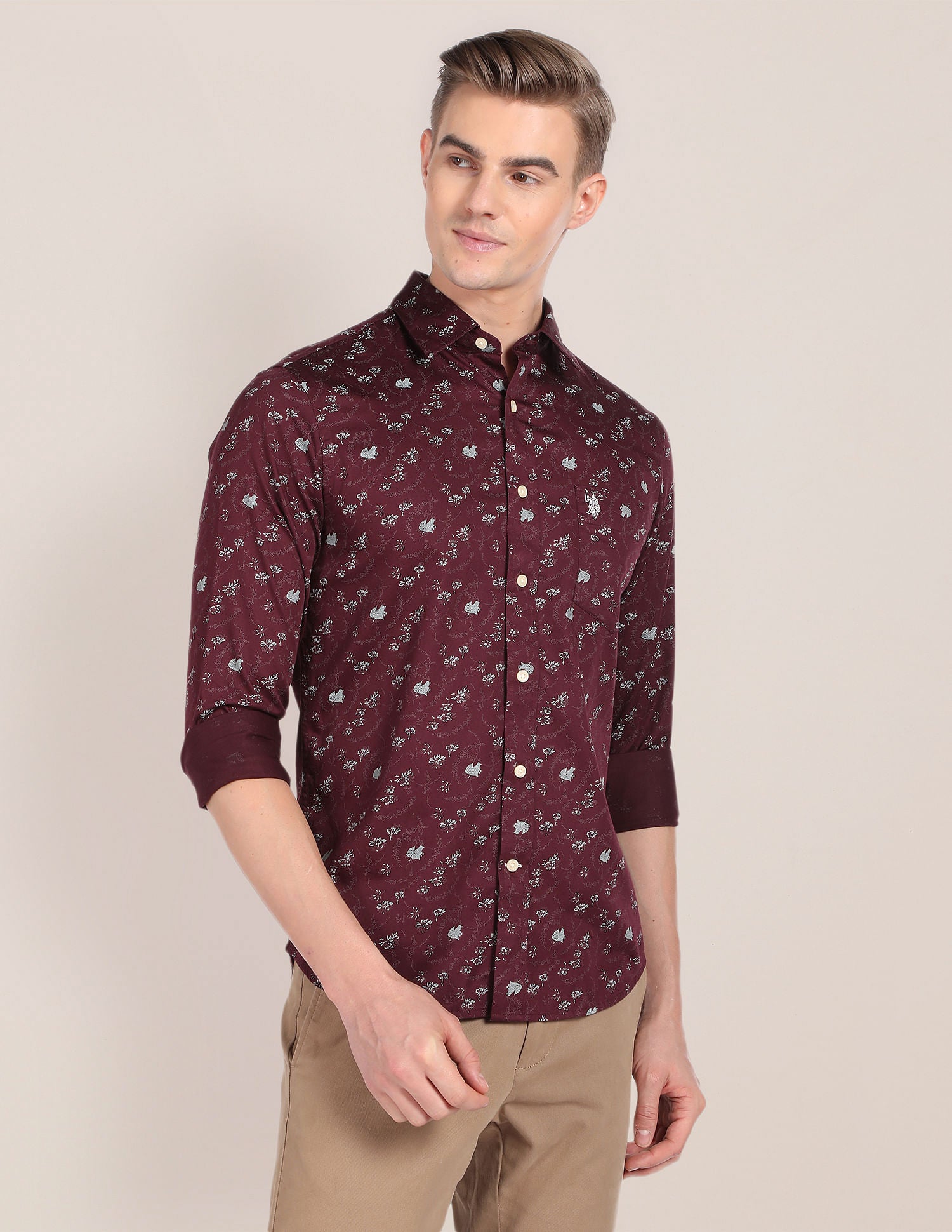 Cutaway Collar Abstract Print Shirt