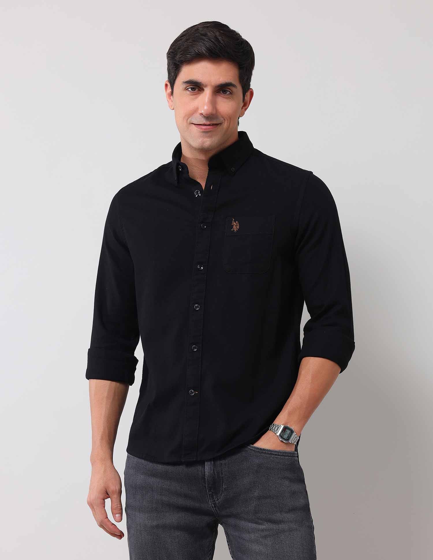 Regular Fit Solid Shirt Black - U.S. Polo Assn. India | Large