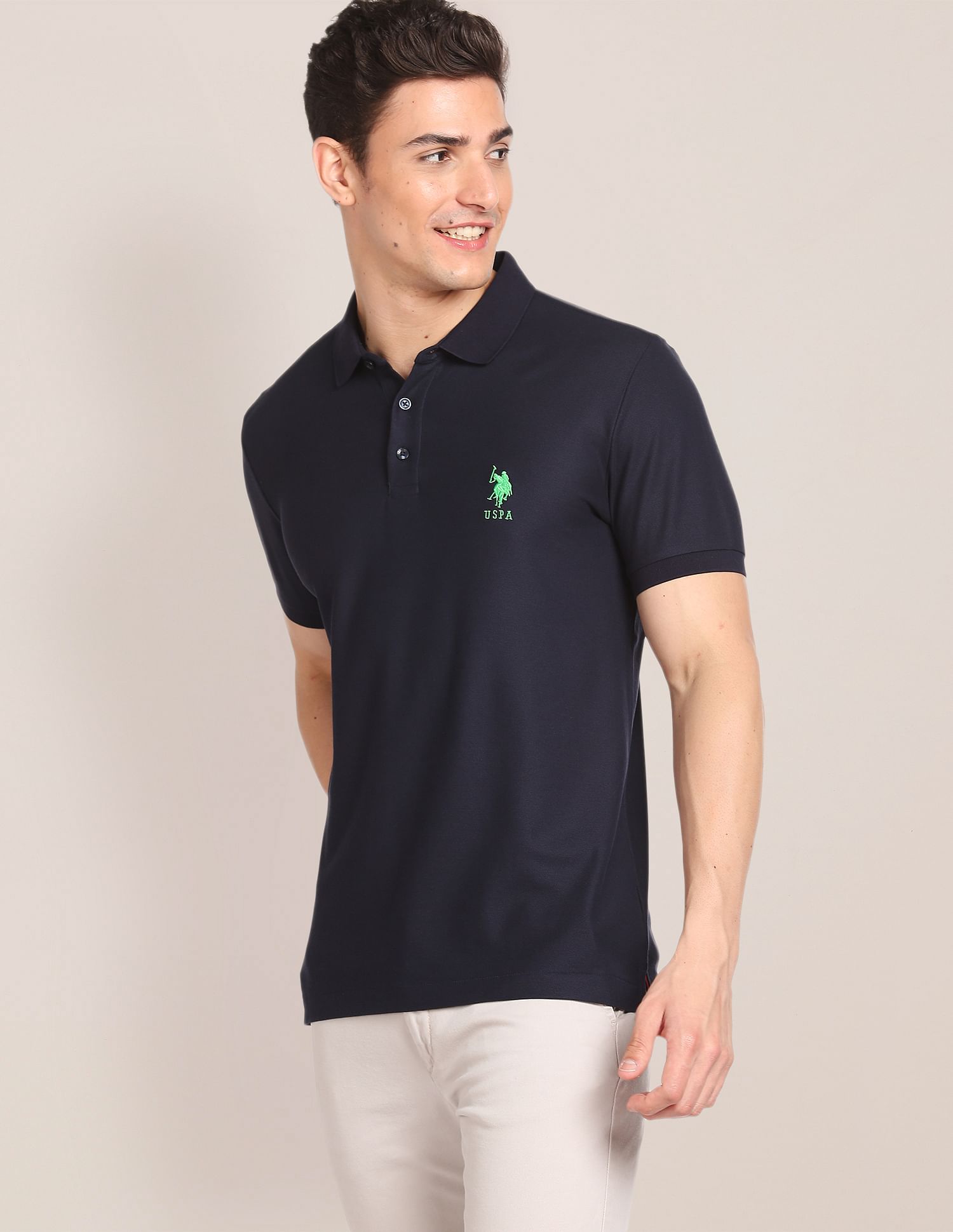 Liquid Cotton Solid Polo Shirt Navy - U.S. POLO ASSN. | Large