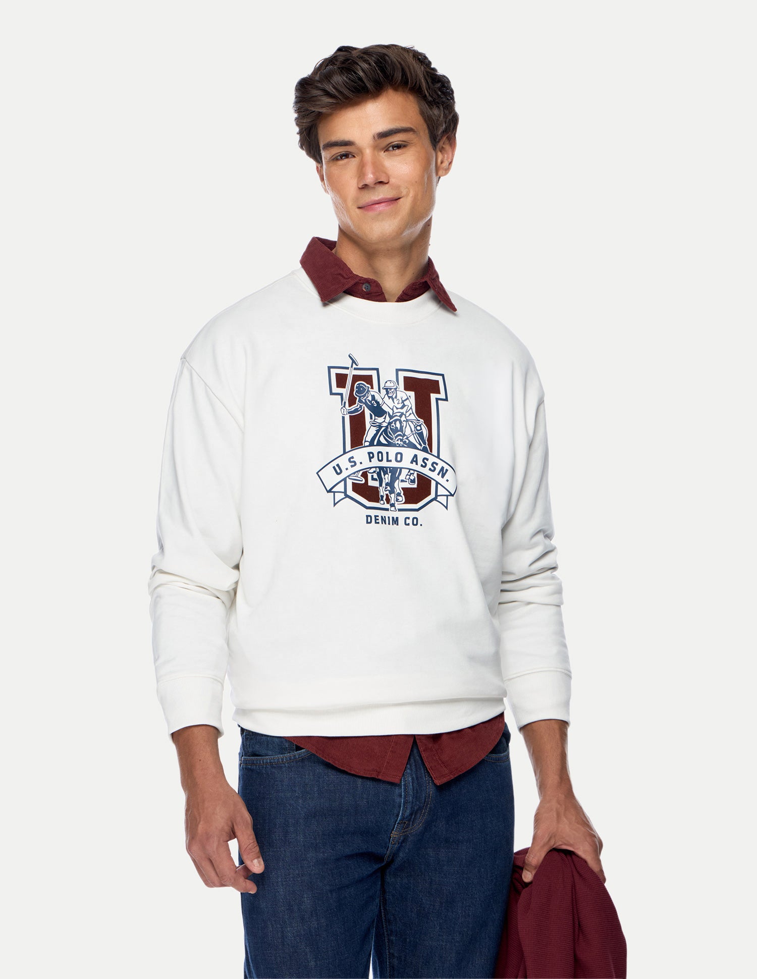 Brand Printed Relaxed Fit Sweatshirt Ivory - U.S. Polo Assn. India | Large