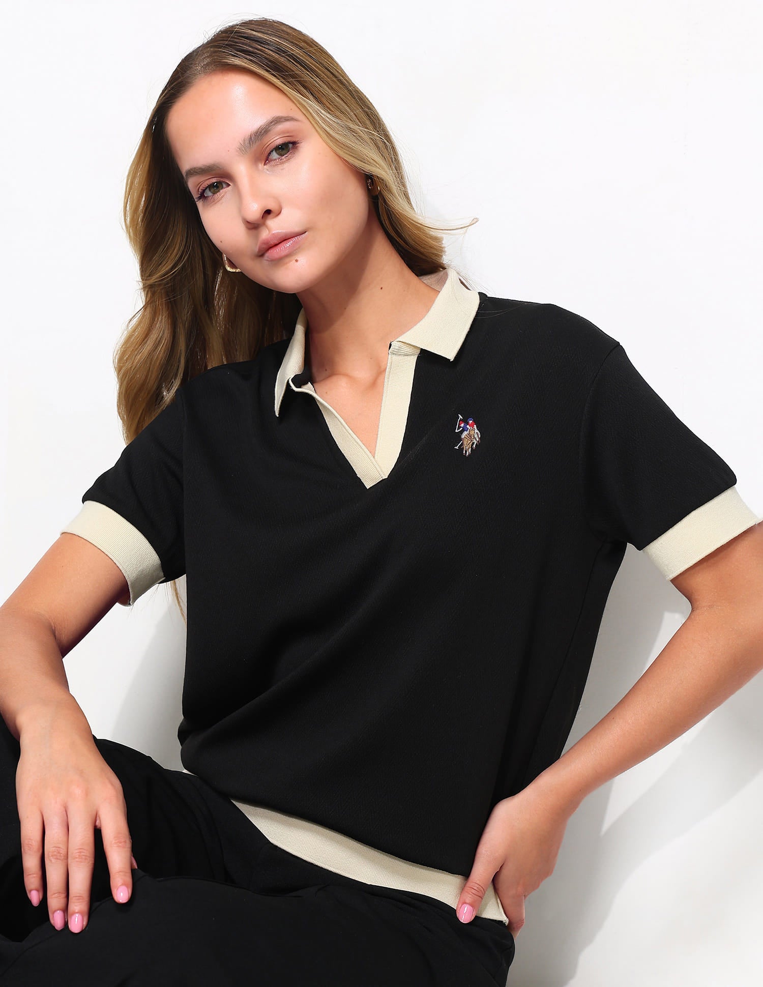 Regular Fit Textured Polo Shirt Black - U.S. Polo Assn. India | Large