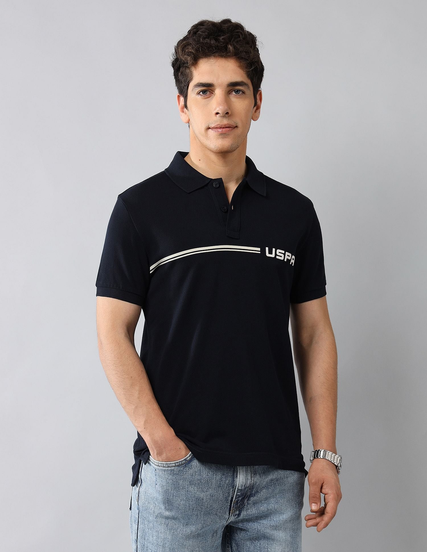 Brand Printed Muscle Fit Polo Shirt
