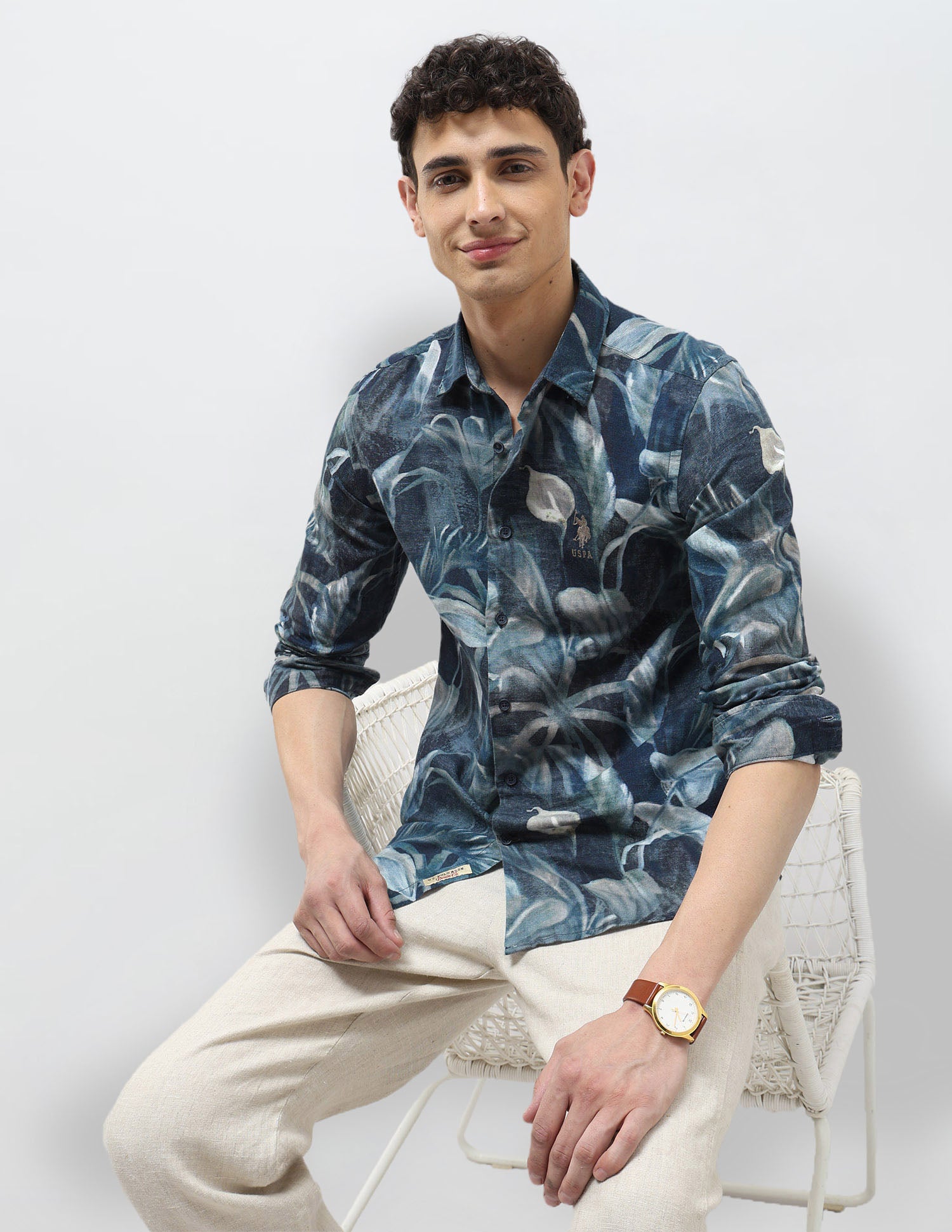 Tropical Printed Regular Fit Shirt Navy - U.S. POLO ASSN. | Large