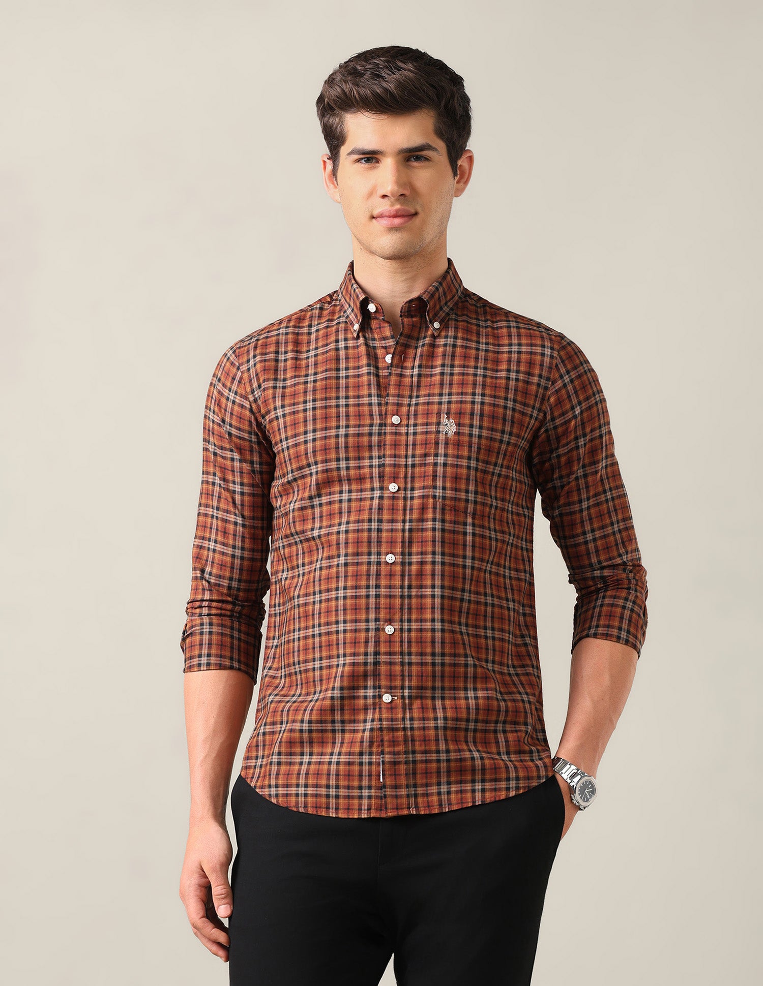 Plaid Tailored Fit Shirt Rust - U.S. Polo Assn. India | Large