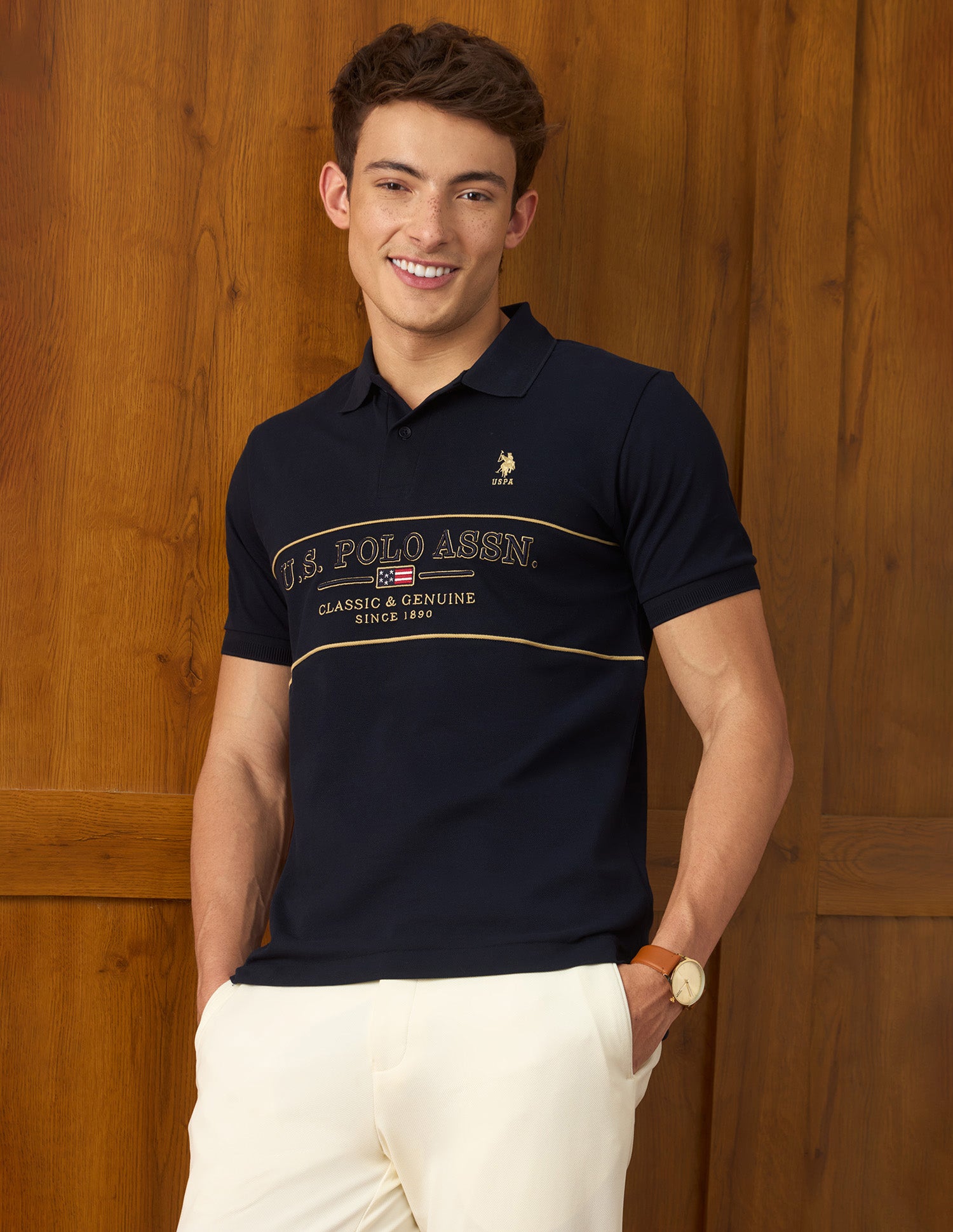Brand Embroidered Slim Fit Polo Shirt