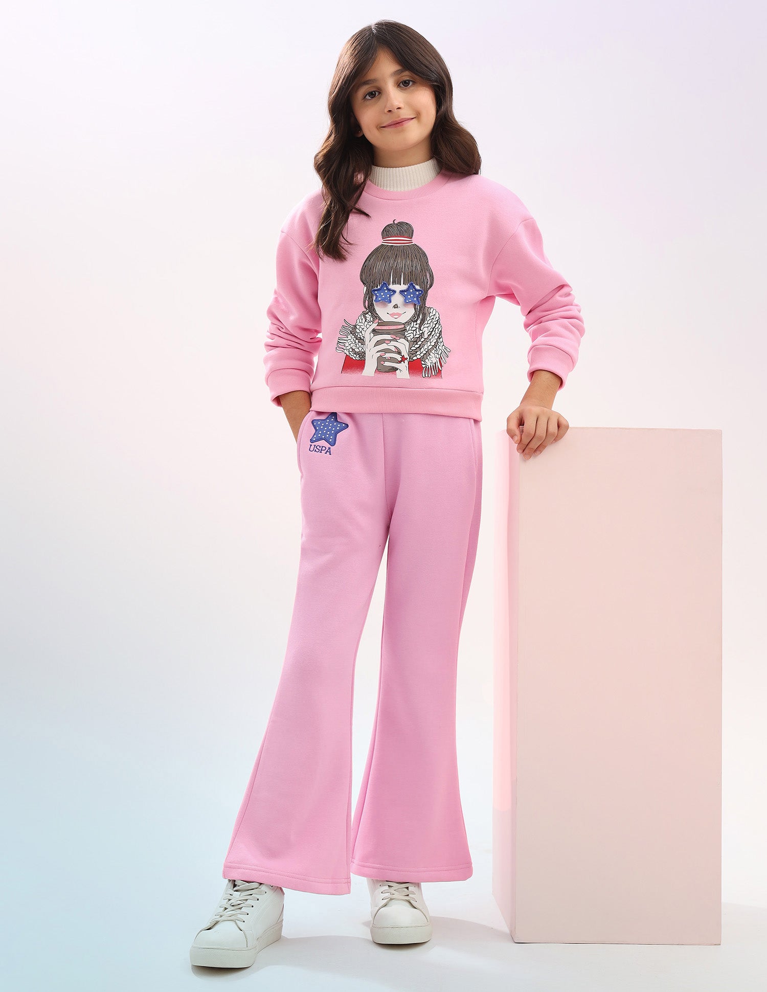 Girls Solid Regular Fit Flared Track Pants