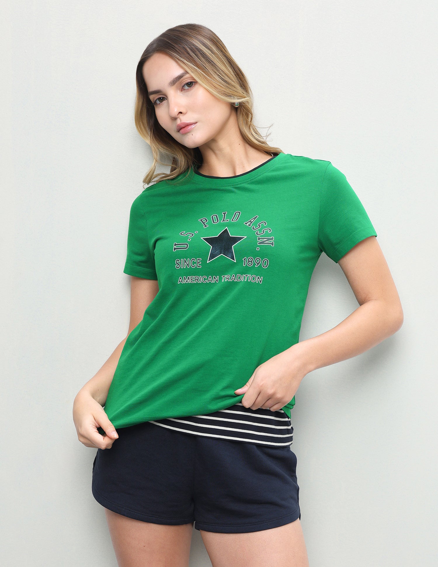 Graphic Brand Printed Regular Fit T-Shirt Green - U.S. Polo Assn. India | Large