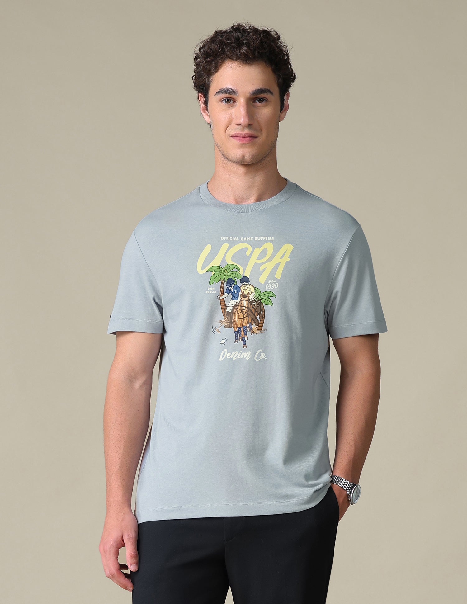 Slim Fit Graphic Brand Printed T-Shirt Grey - U.S. Polo Assn. India | Large