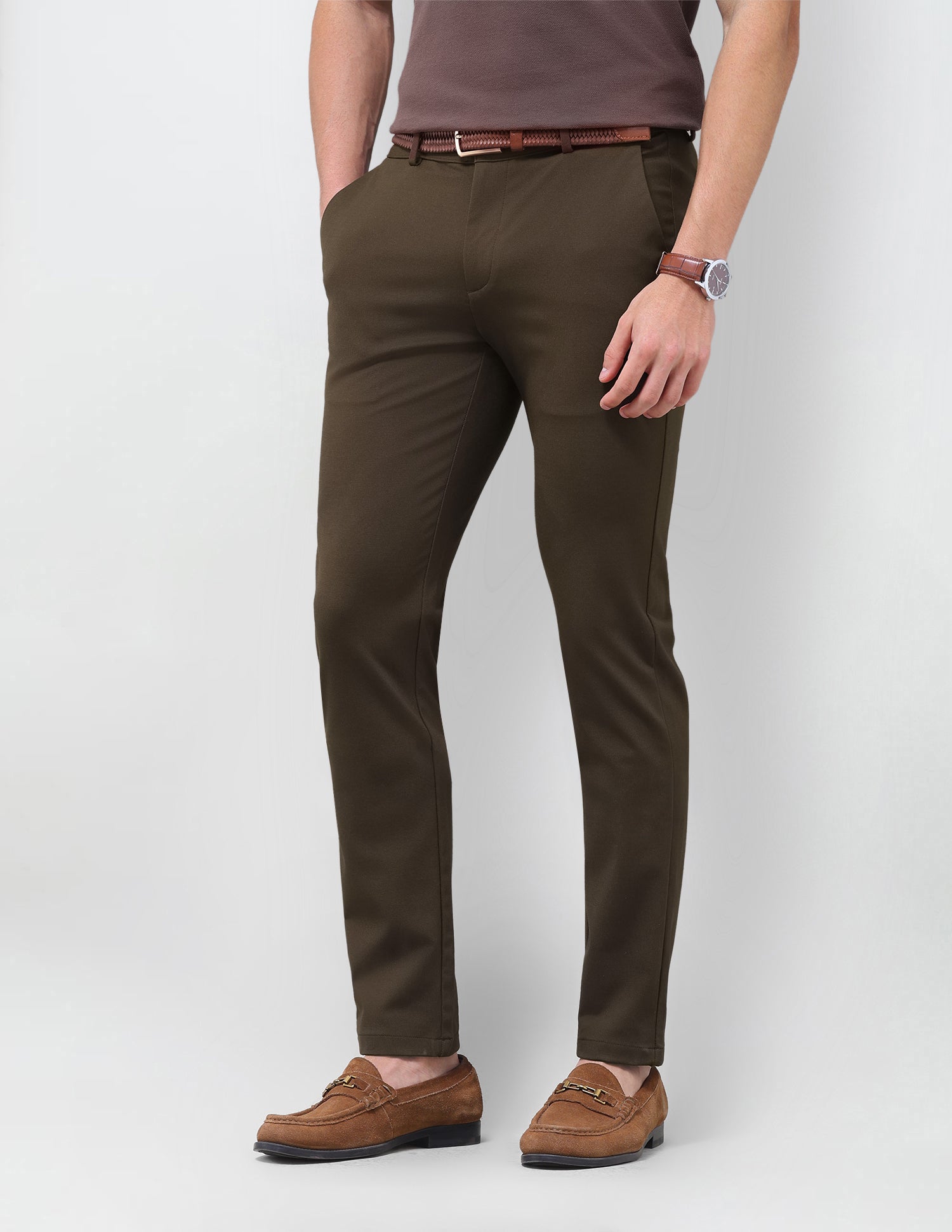 Austin Slim Fit Mid Rise Trousers Brown - U.S. Polo Assn. India | Large