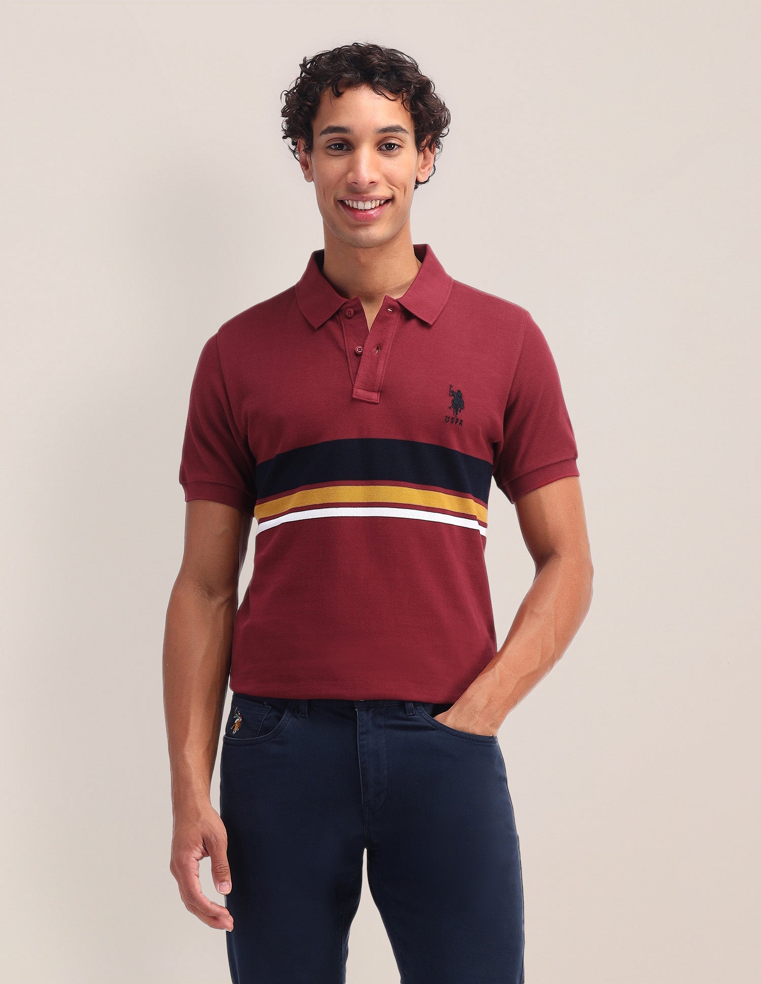 Horizontal Striped Slim Fit Polo Shirt Red - U.S. Polo Assn. India | Large