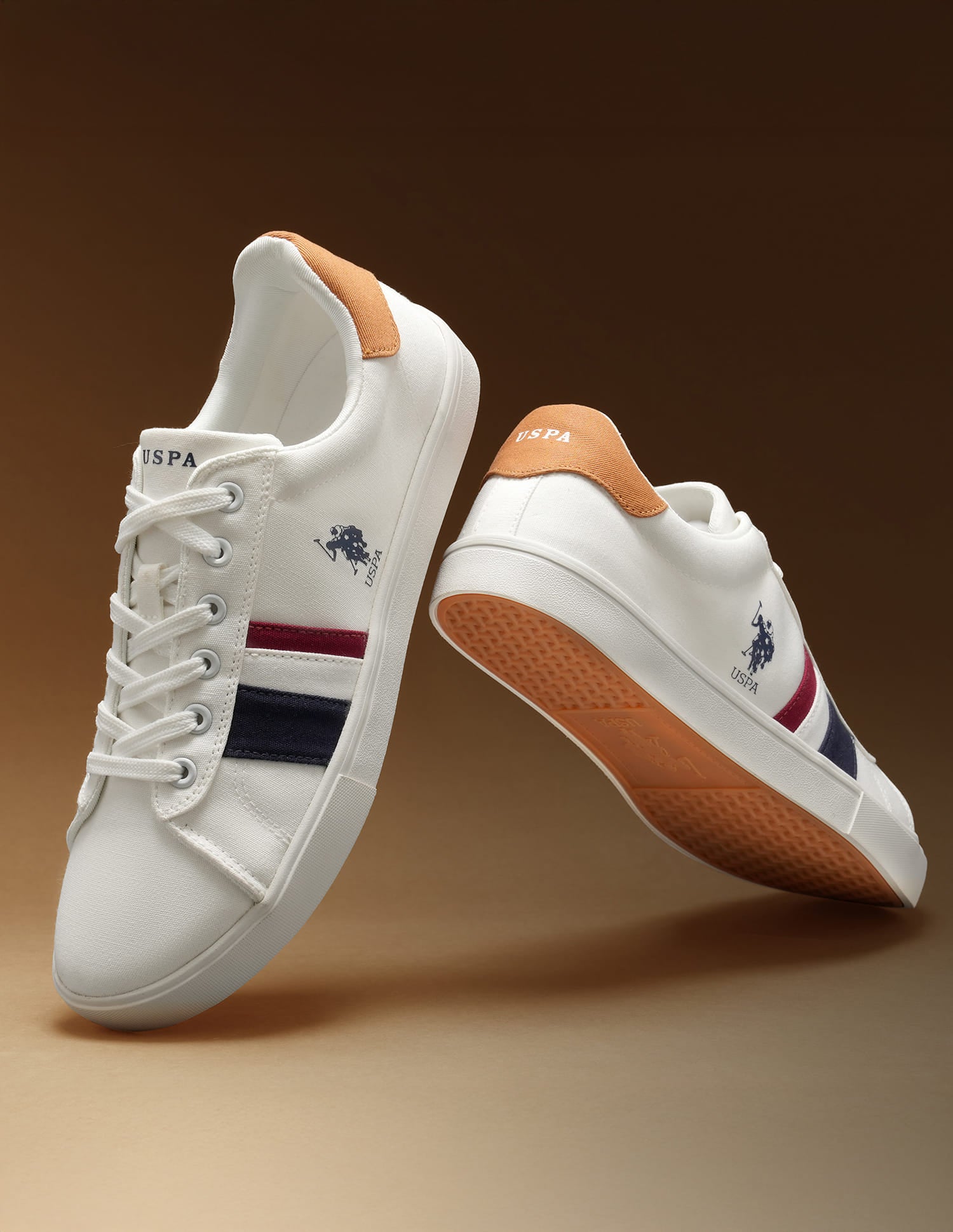 Men Striped Round Toe Abor 5.0 Sneakers Off White - U.S. Polo Assn. India | Large