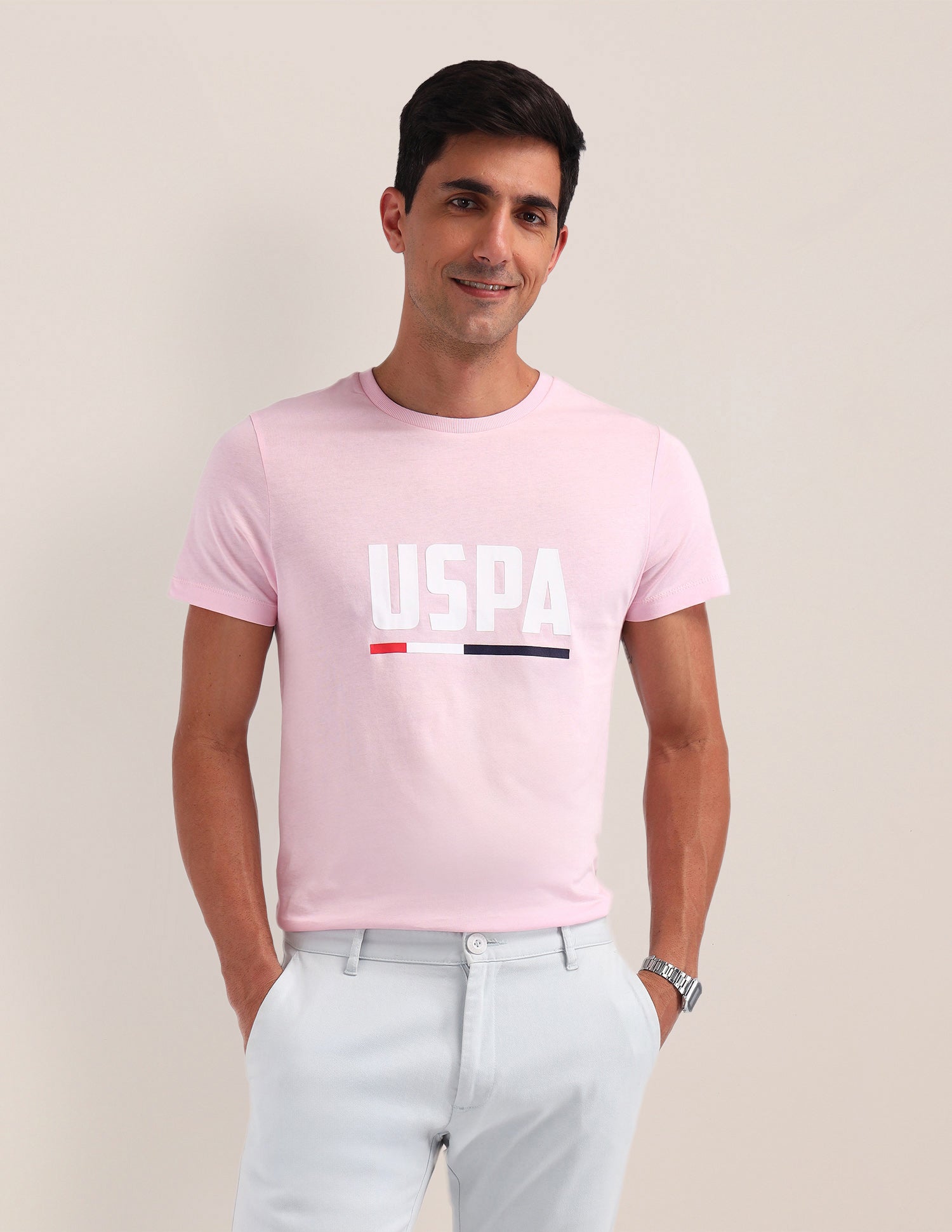 Brand Printed Cotton T-Shirt Pink - U.S. Polo Assn. India | Large