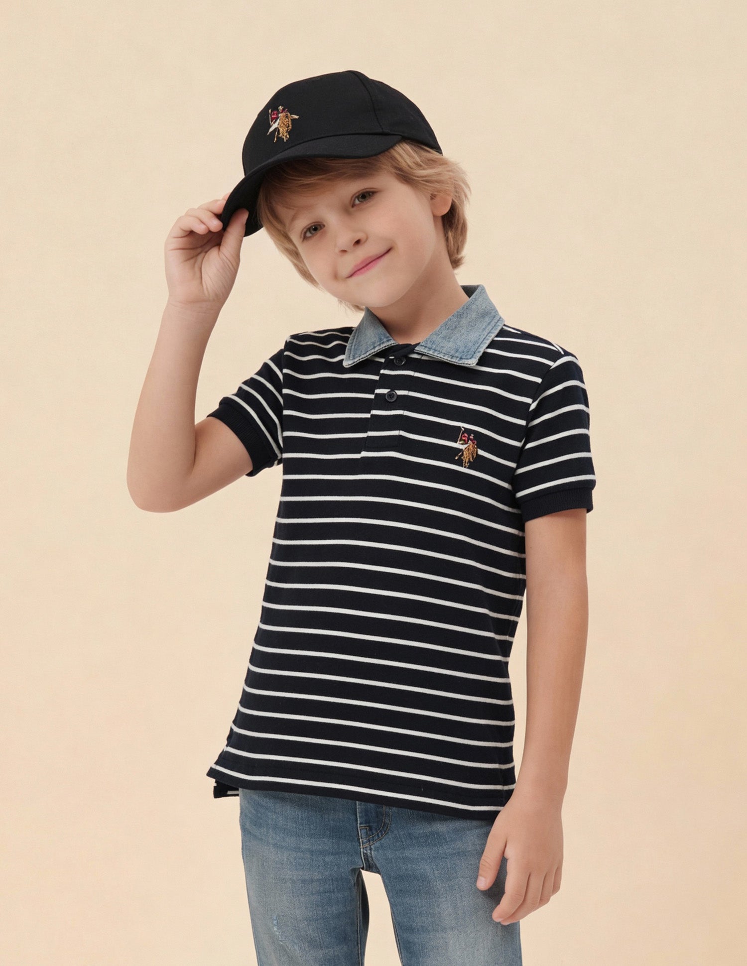 Boys Horizontal Striped Regular Fit Polo Shirt
