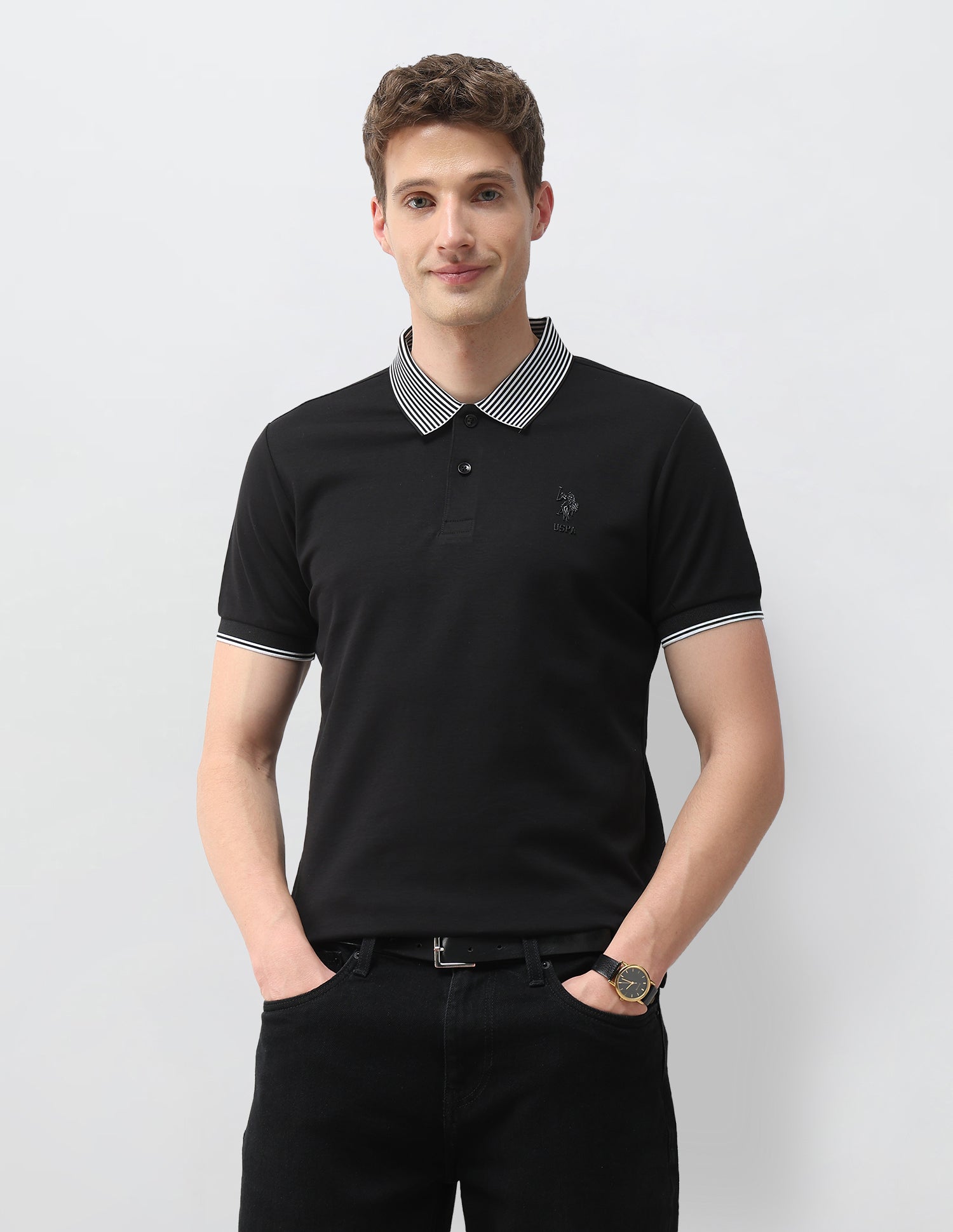 Solid Slim Fit Polo Shirt Black - U.S. Polo Assn. India | Large