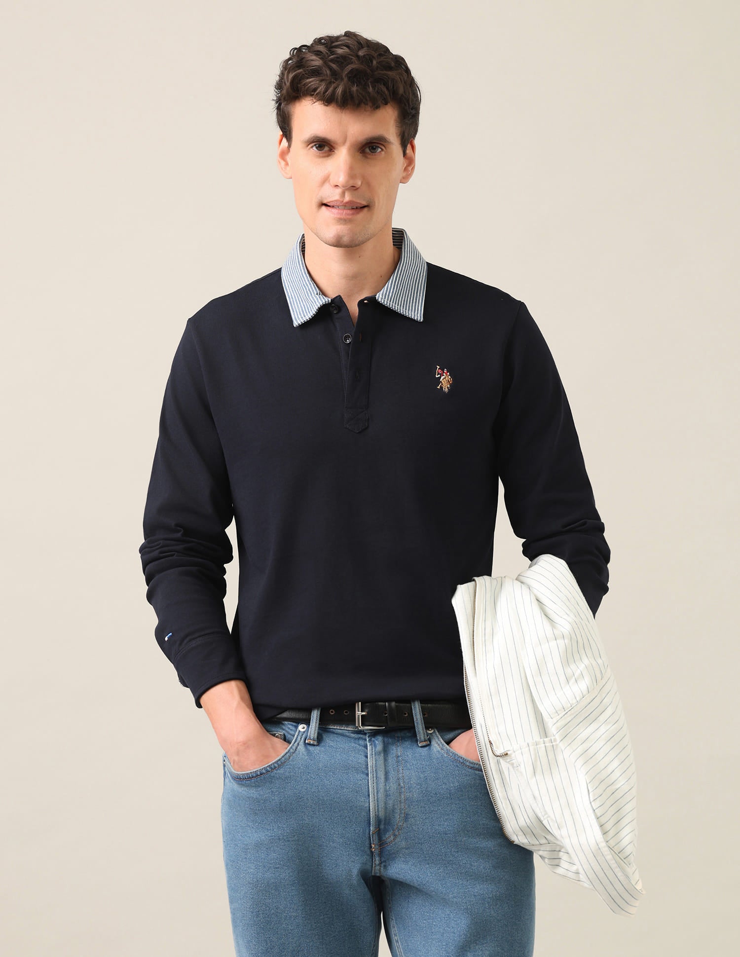 Solid Slim Fit Polo Shirt Navy - U.S. Polo Assn. India | Large