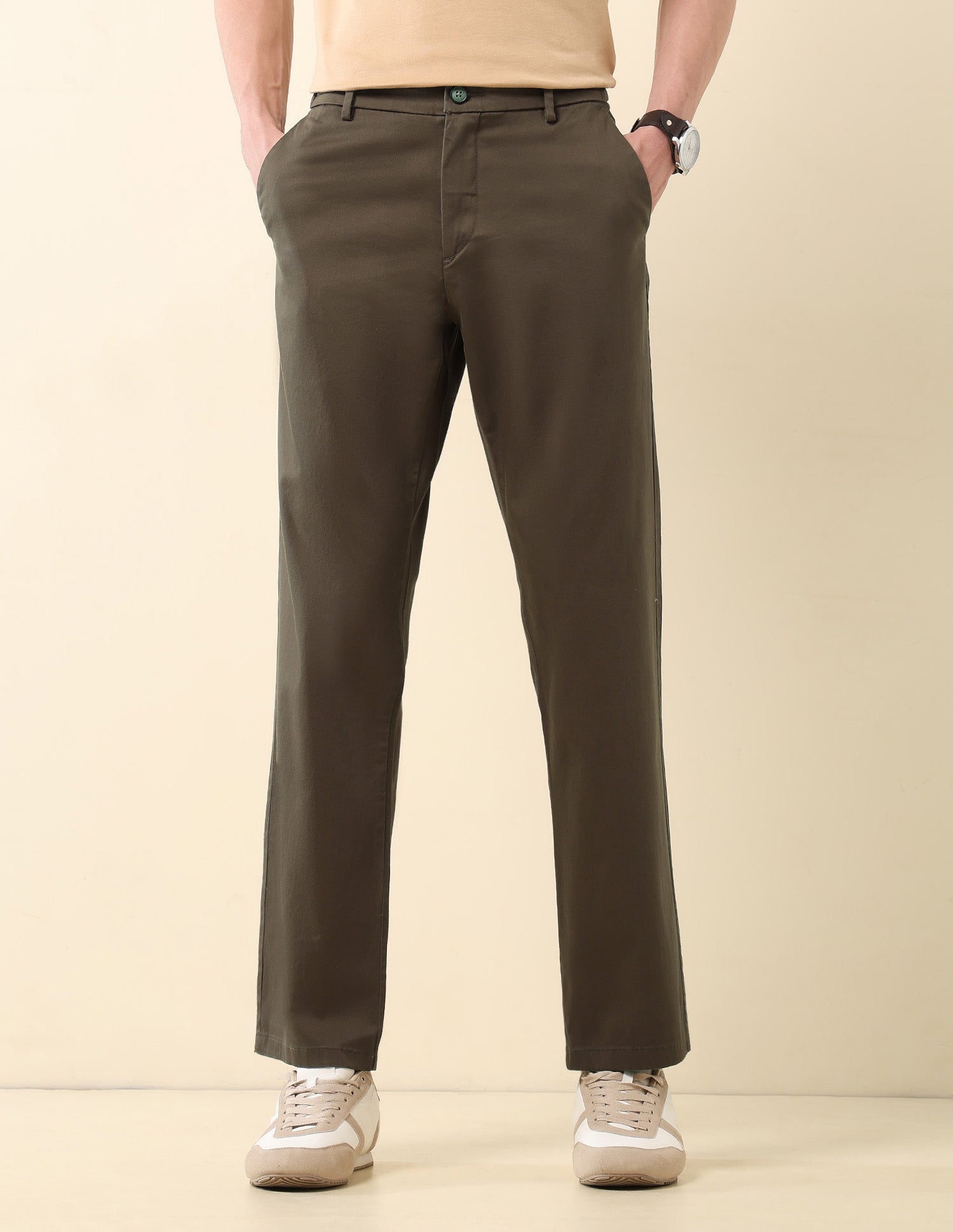 Riley Straight Fit Satin Trousers Dark Olive - U.S. Polo Assn. India | Large