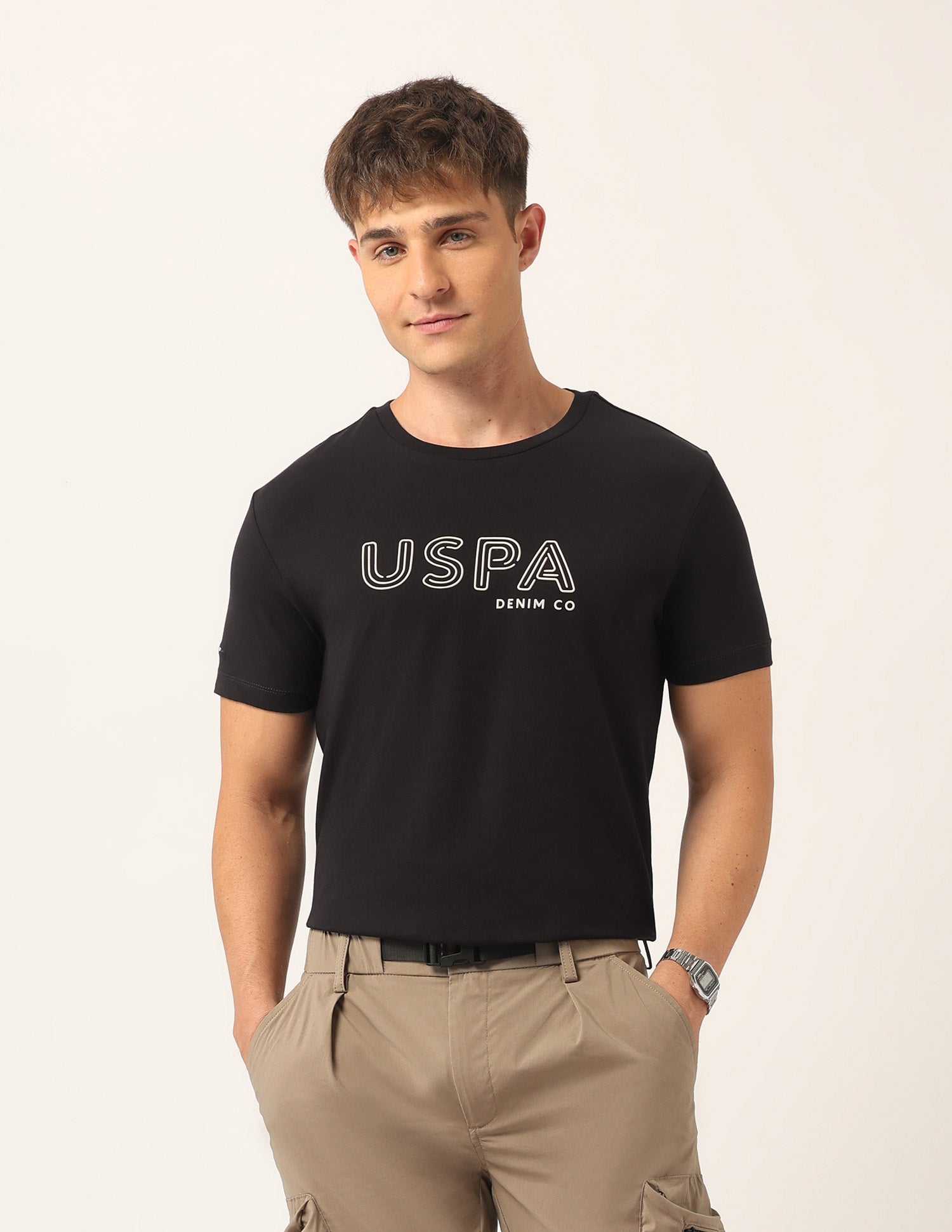 Brand Printed Muscle Fit T-Shirt Dark Brown - U.S. Polo Assn. India | Large