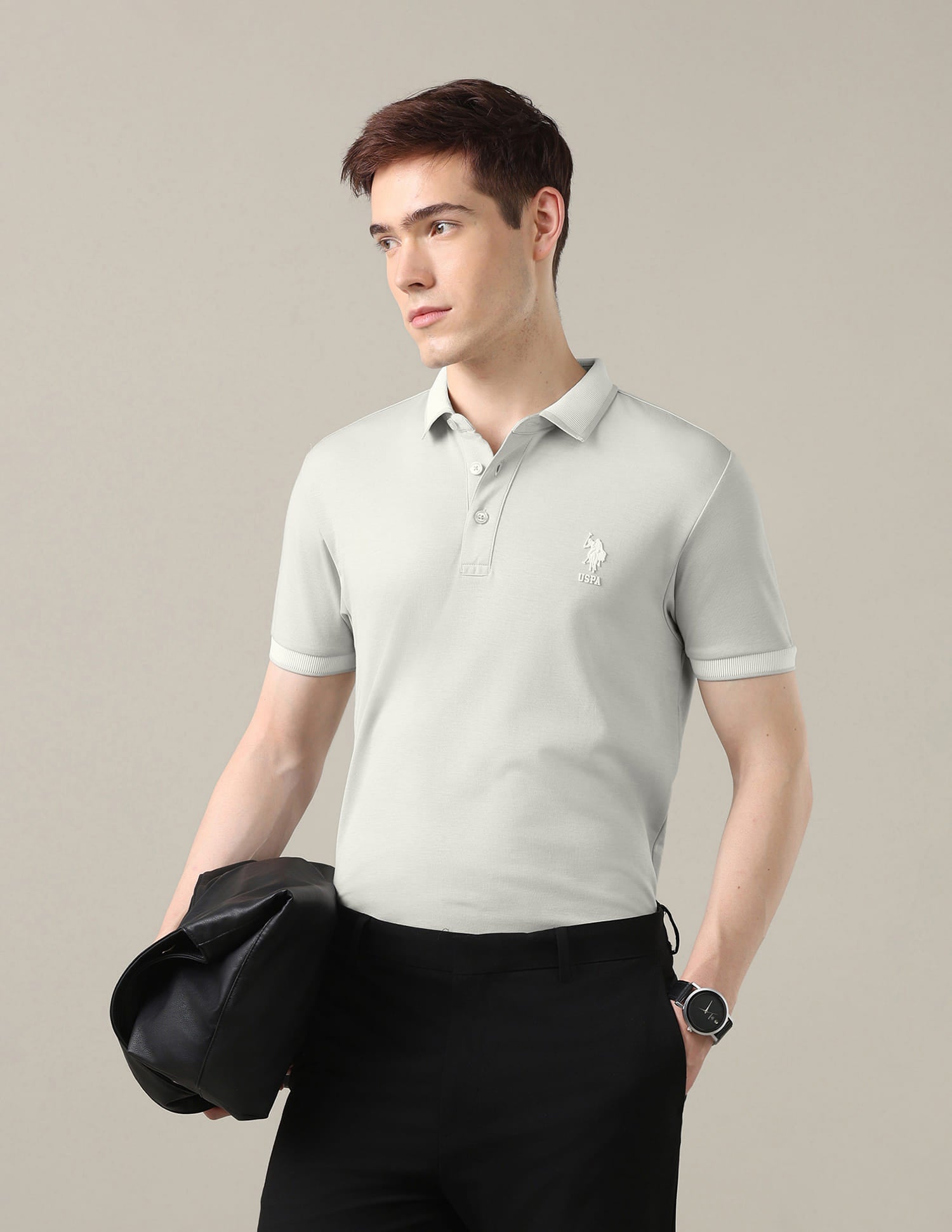Solid Slim Fit Polo Shirt Grey - U.S. Polo Assn. India | Large
