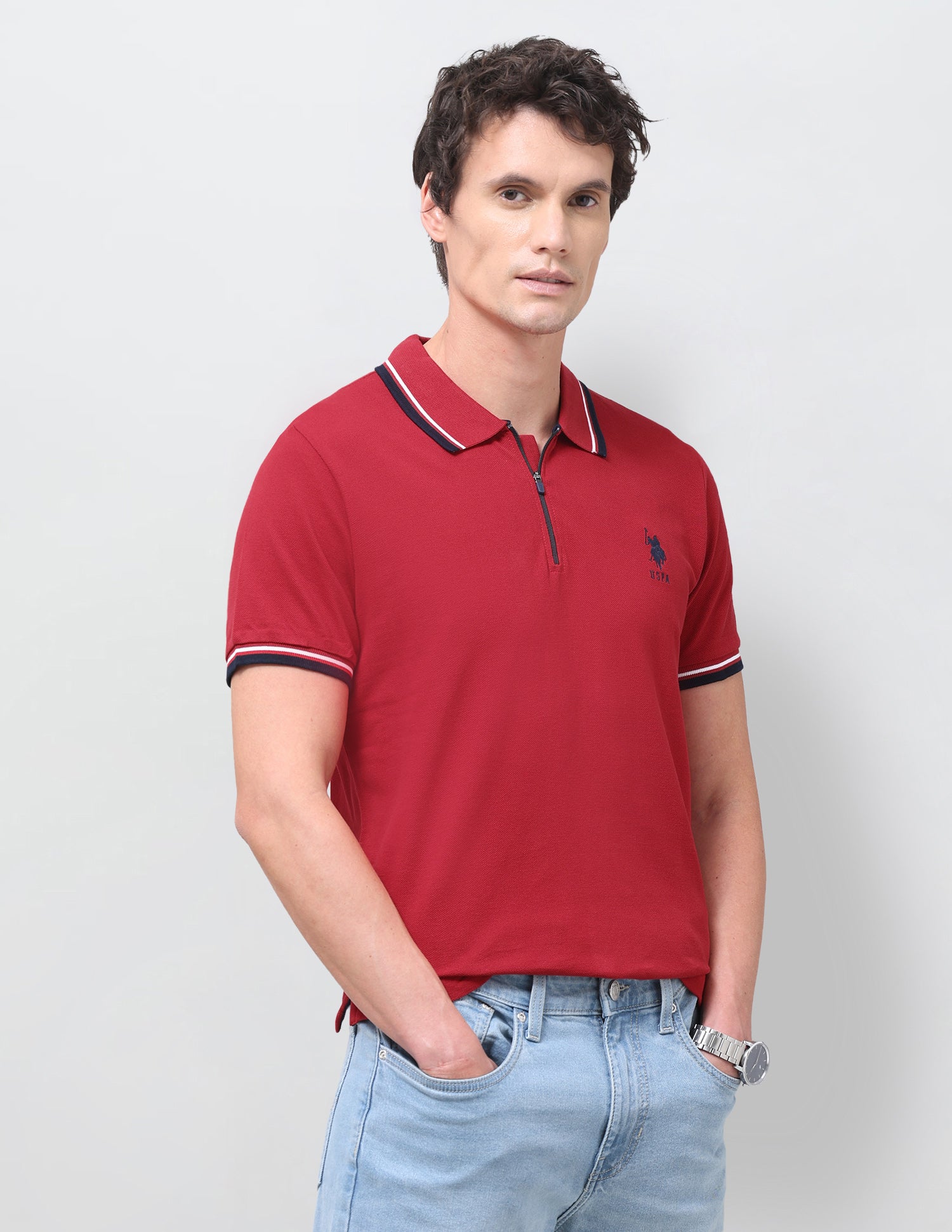 Solid Slim Fit Polo Shirt Dark Red - U.S. Polo Assn. India | Large