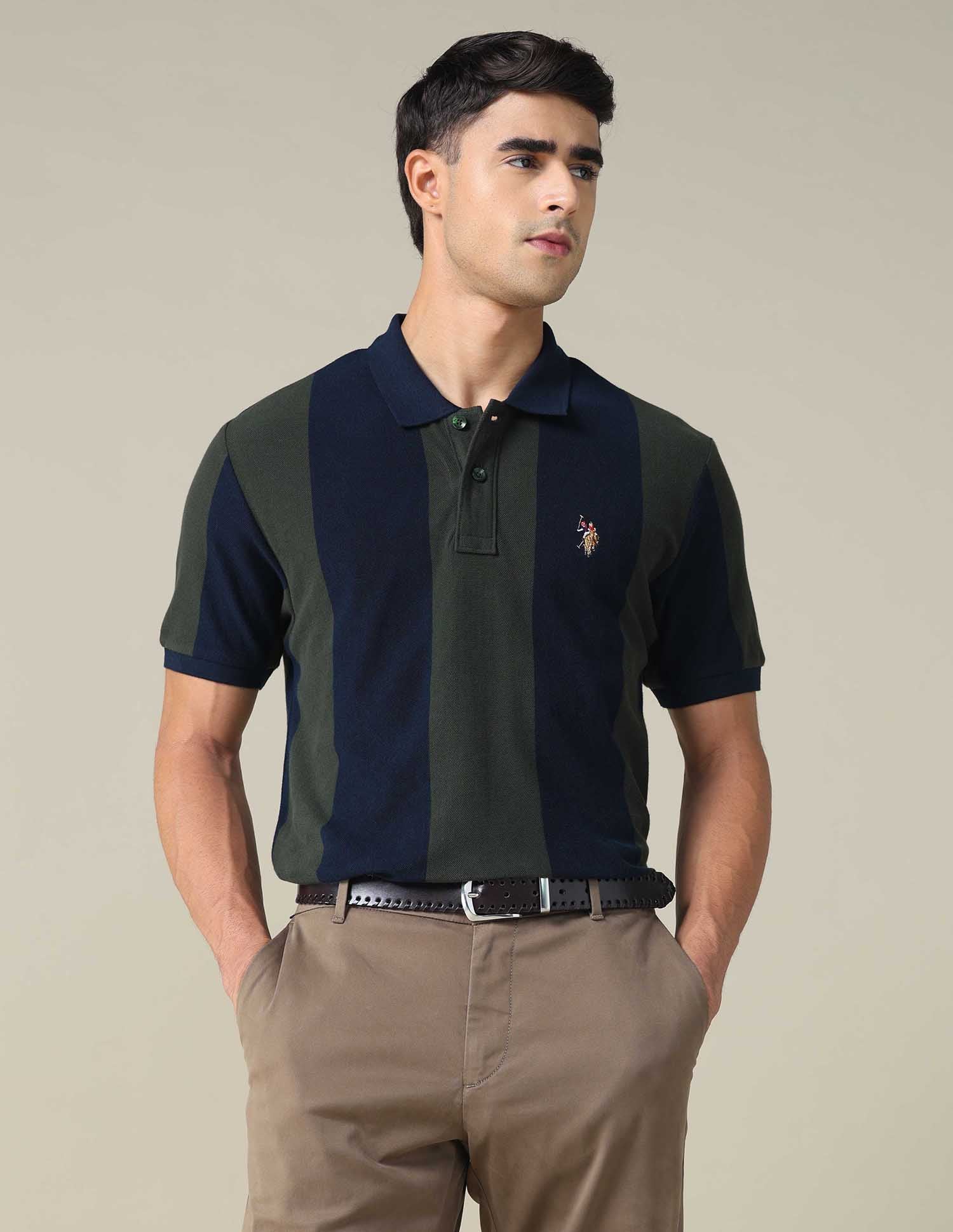 Vertical Striped Muscle Fit Polo Shirt