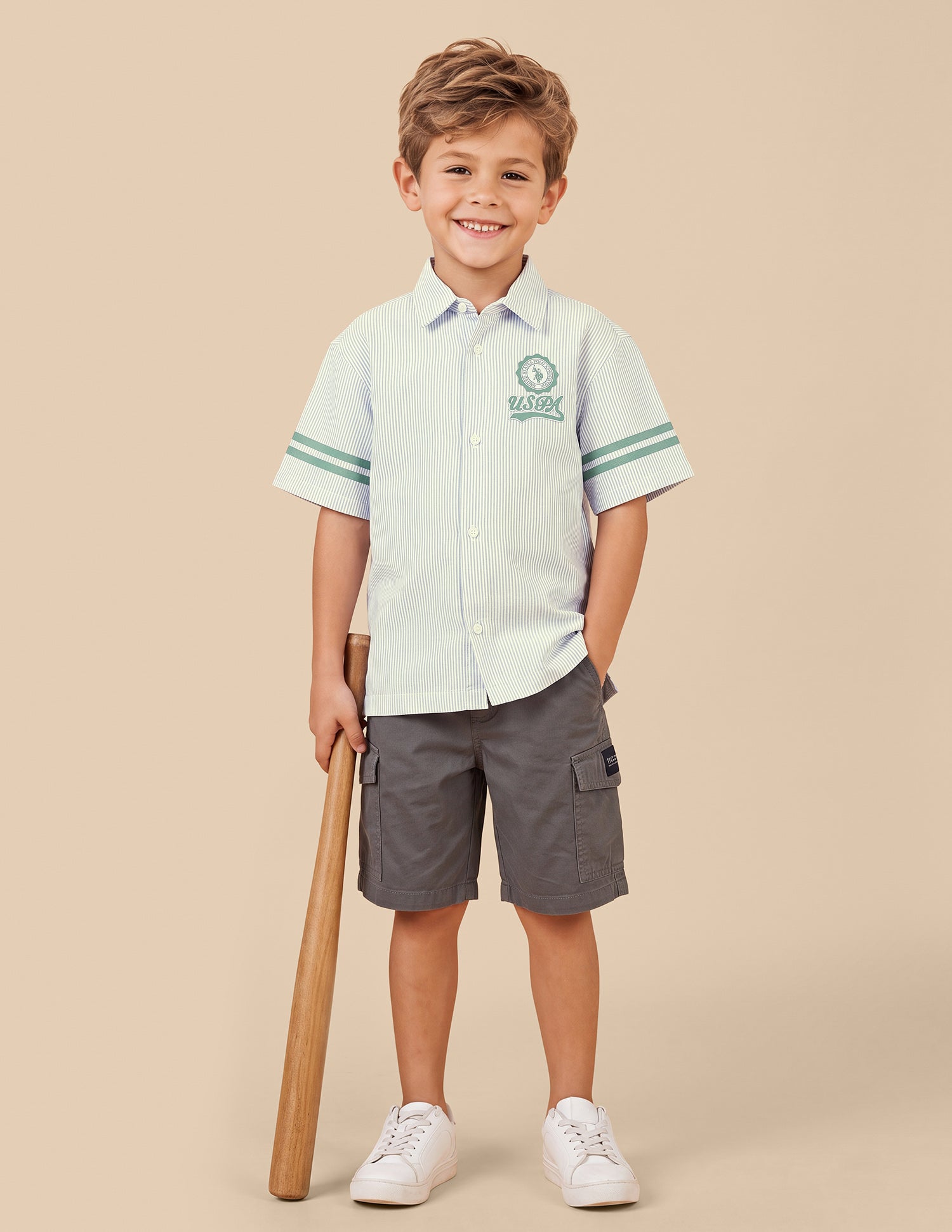 Vertical Striped Boxy Fit Shirt Light Green - U.S. Polo Assn. India | Large