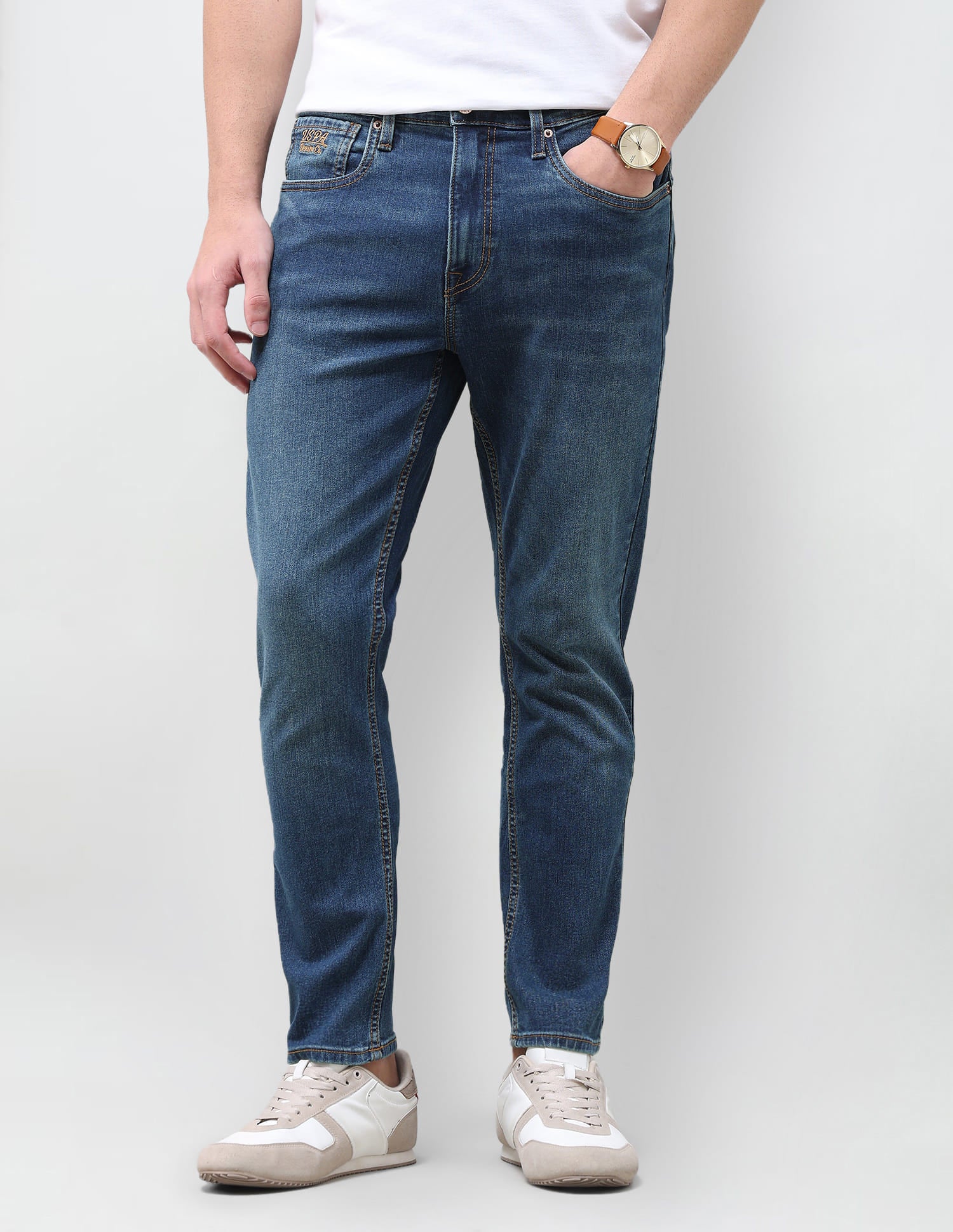 Solid Slim Tapered Fit Jeans Blue - U.S. Polo Assn. India | Large