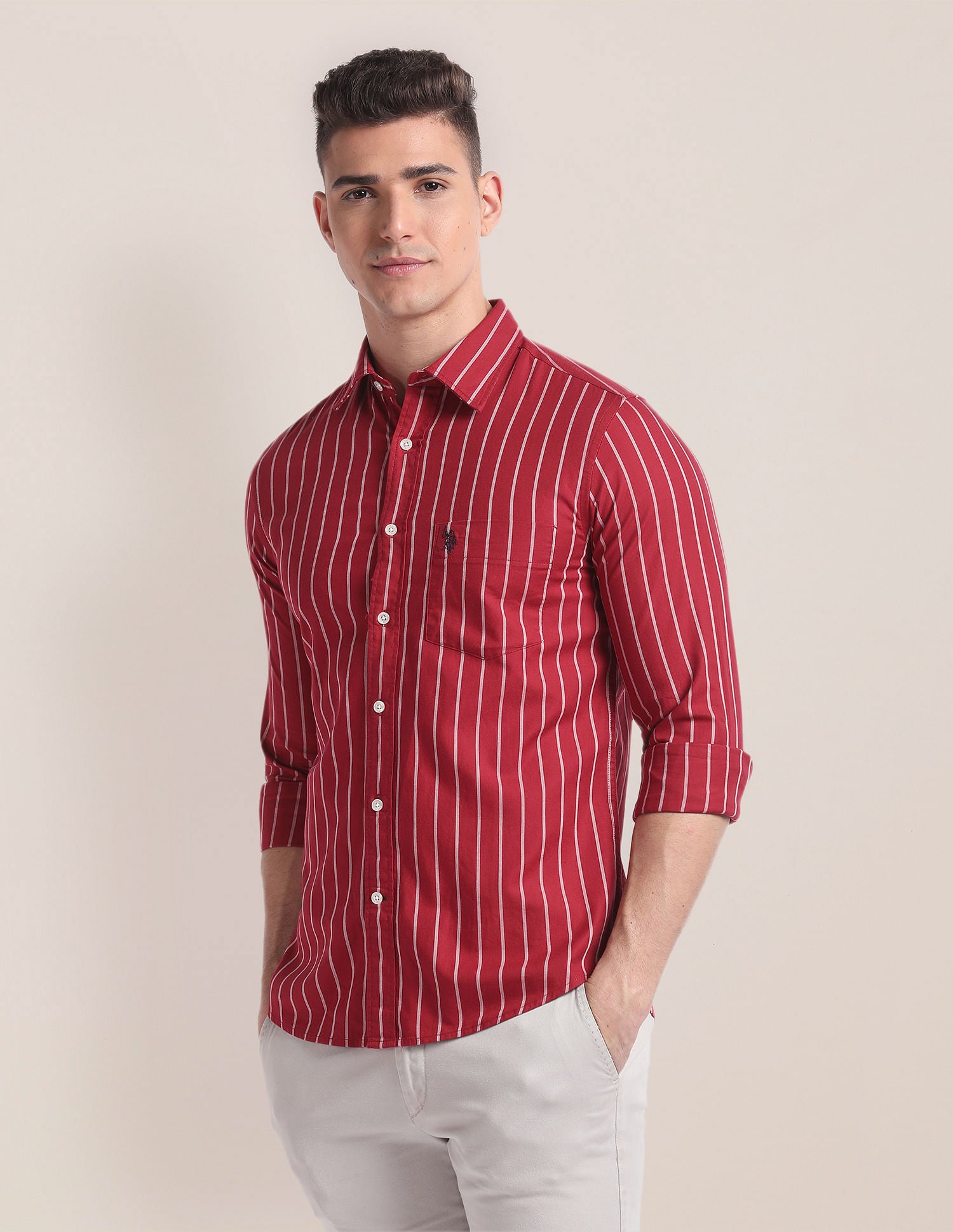 Premium Cotton Twill Shirt Red - U.S. Polo Assn. India | Large