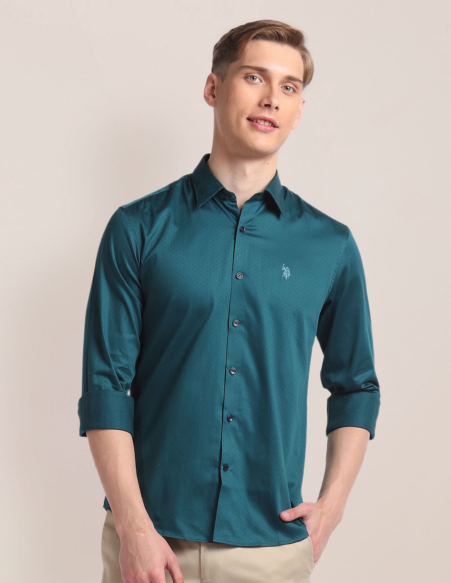 Self Design Premium Shirt Teal - U.S. Polo Assn. India | Large