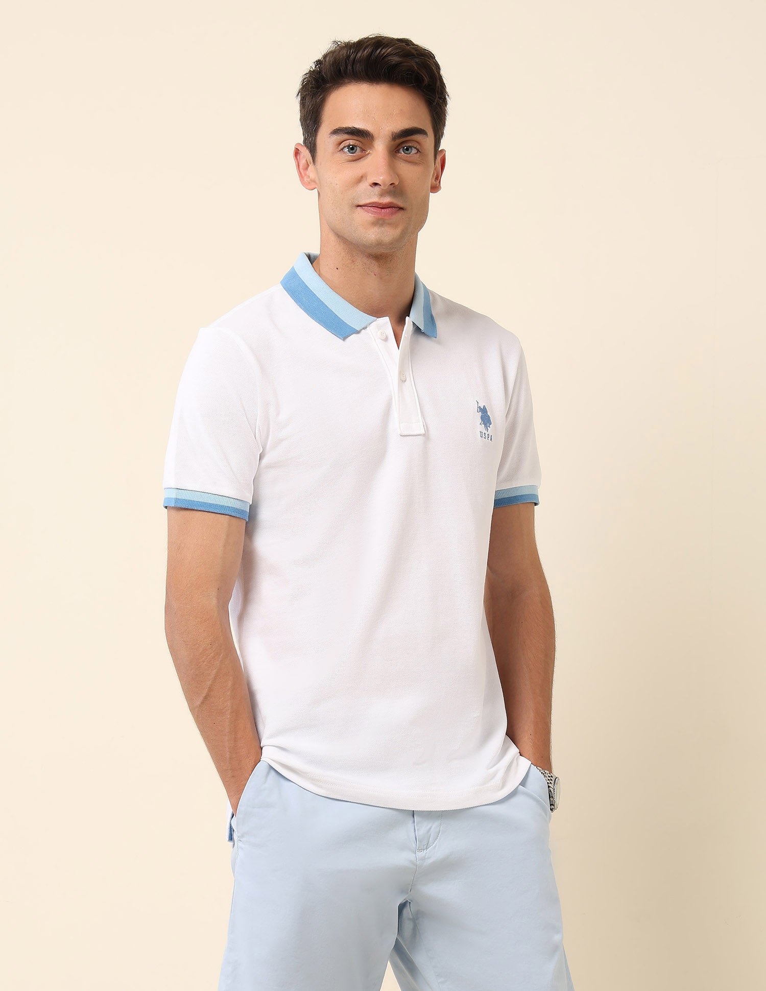 Solid Slim Fit Polo Shirt White - U.S. Polo Assn. India | Large