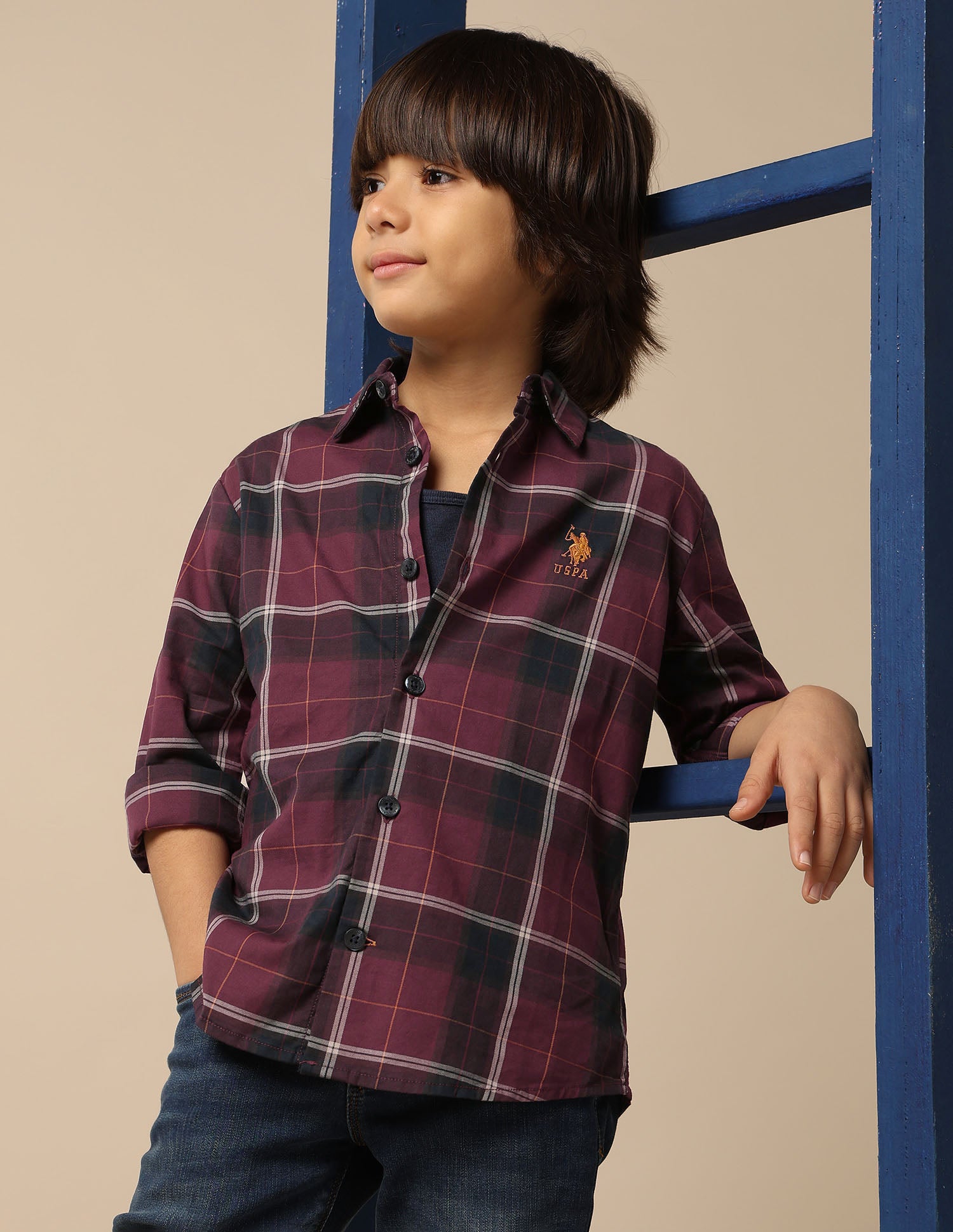 Boys Plaid Checked Twill Shirt