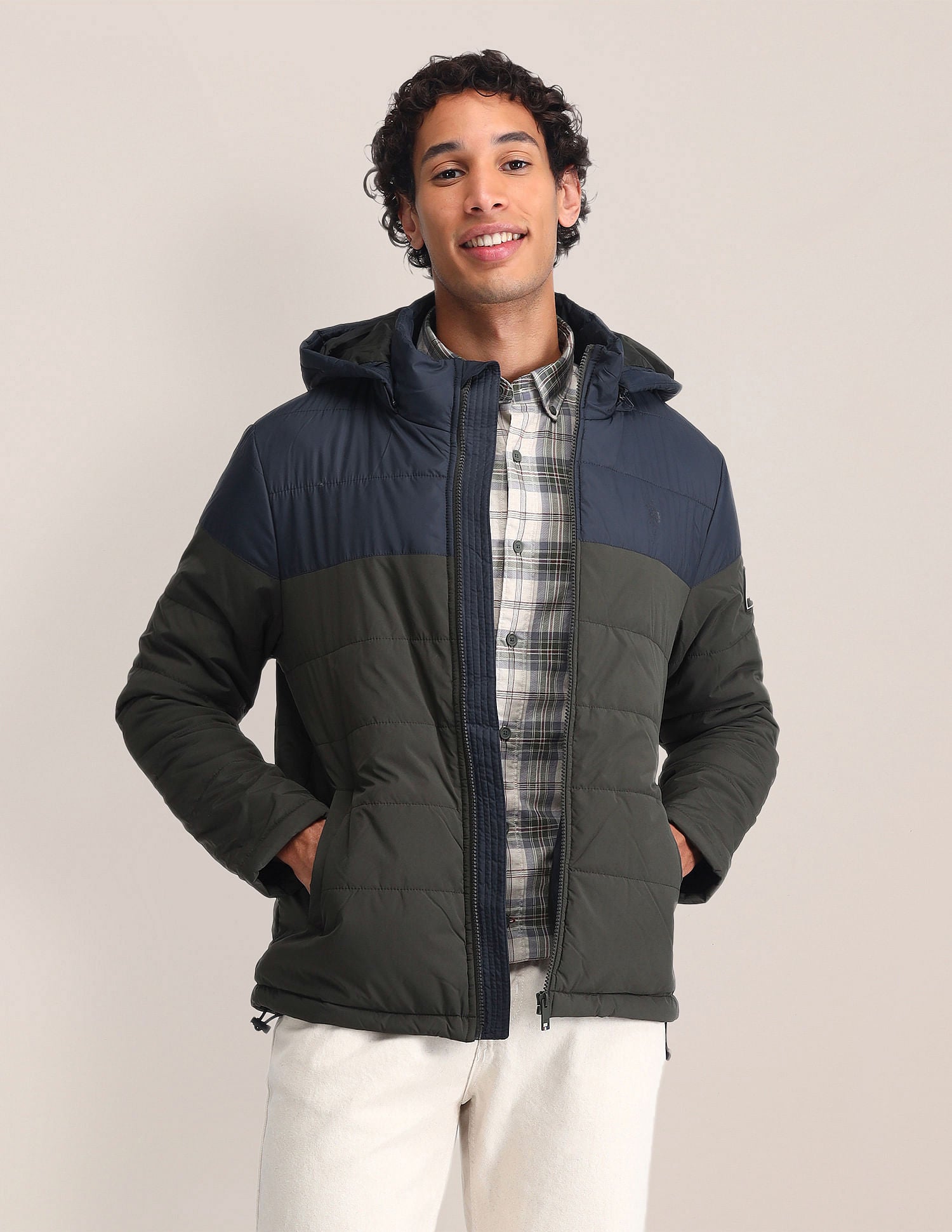 Regular Fit Colourblocked Padded Jacket Navy - U.S. Polo Assn. India | Large