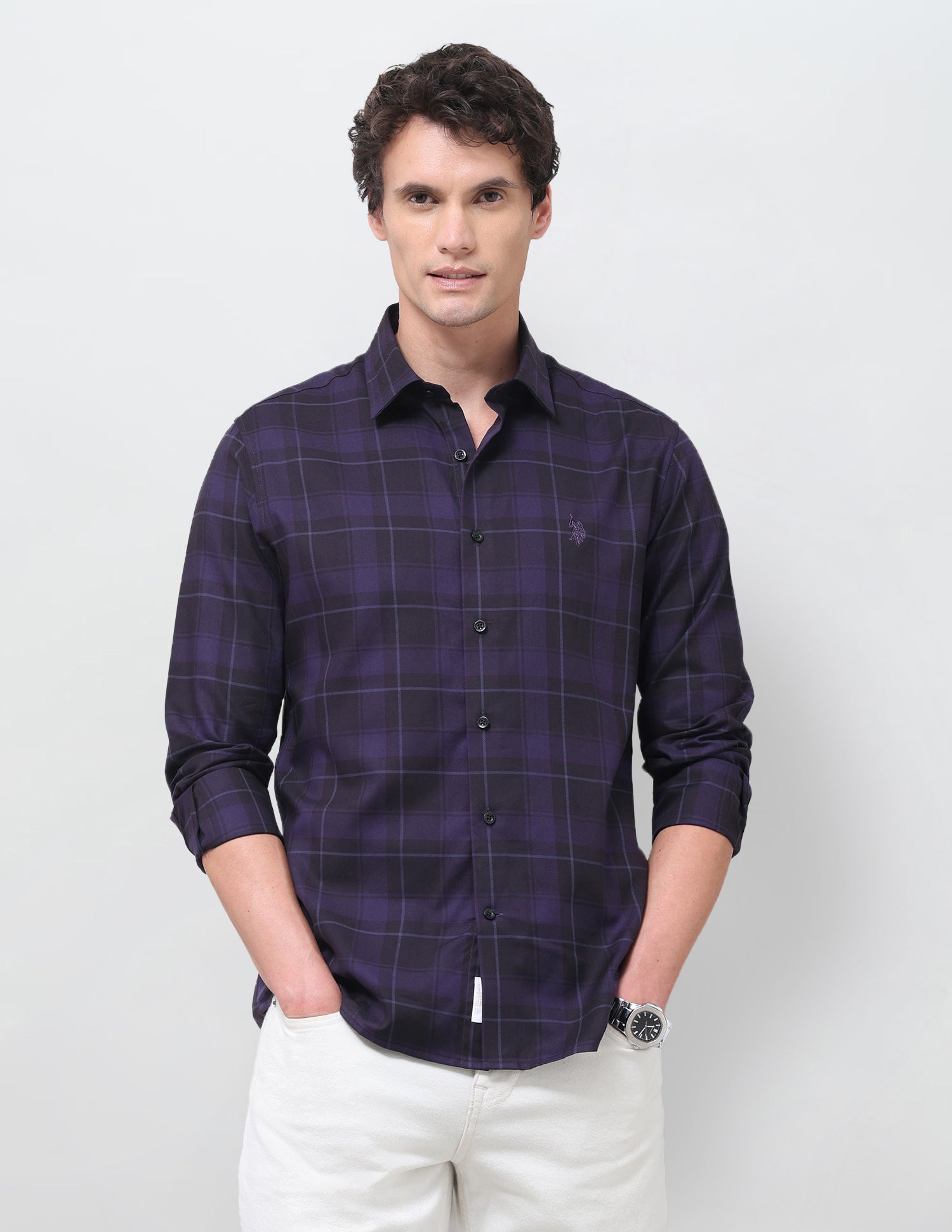 Tartan Checked Twill Shirt Dark Purple - U.S. Polo Assn. India | Large
