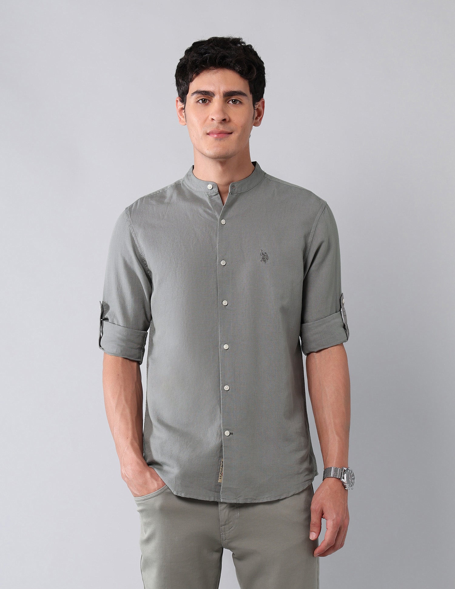 Solid Regular Fit Poplin Shirt Dark Grey - U.S. Polo Assn. India | Large