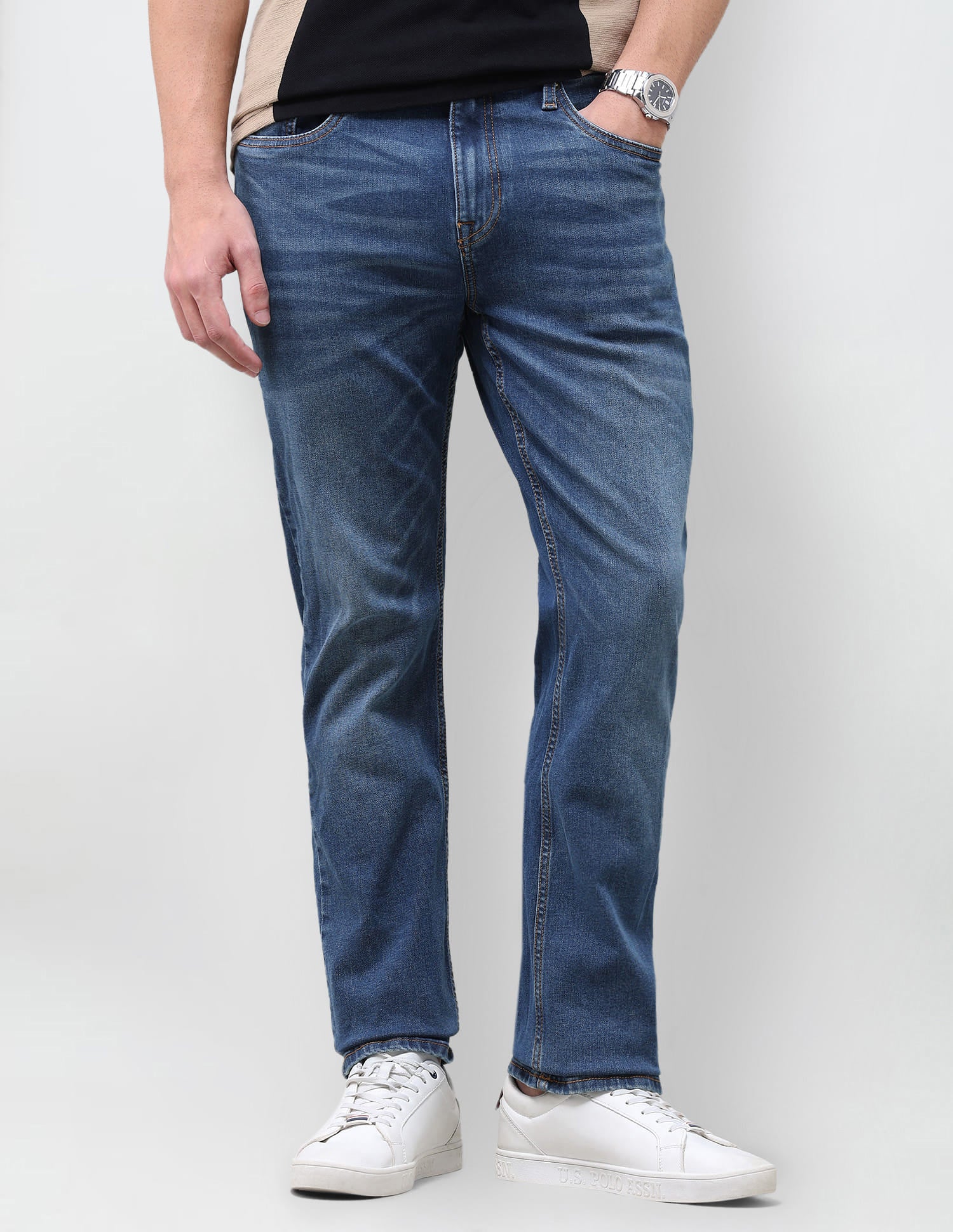 Solid Slim Straight Fit Jeans Blue - U.S. Polo Assn. India | Large