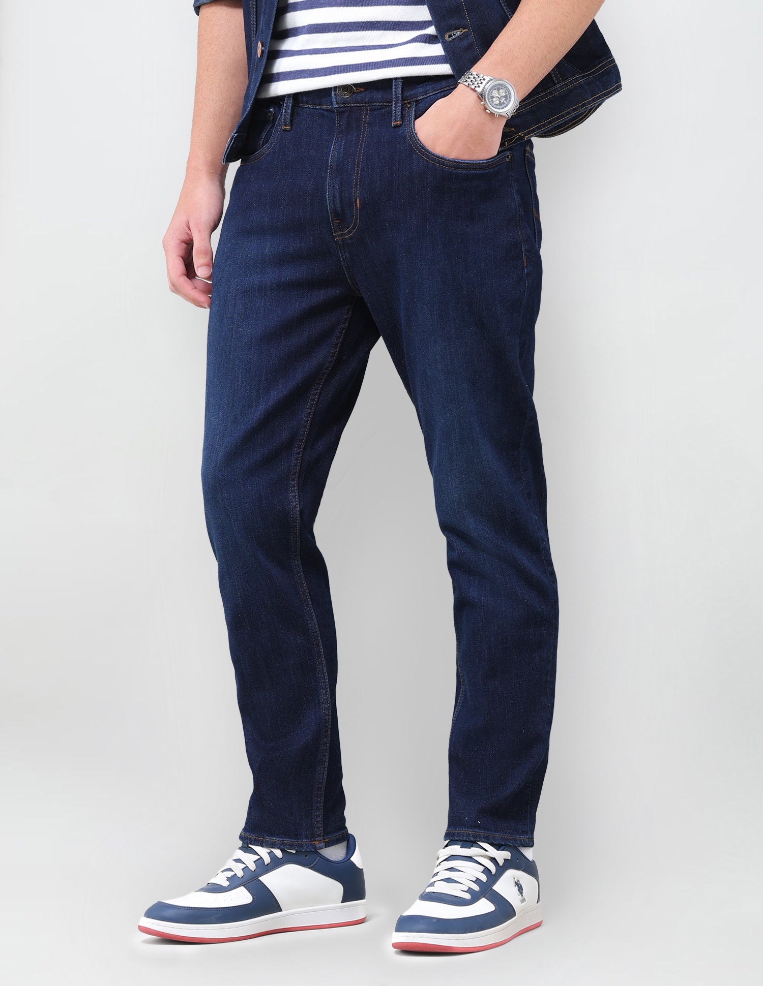 Cole Comfort Cropped Fit Blue Jeans Mid Blue - U.S. Polo Assn. India | Large