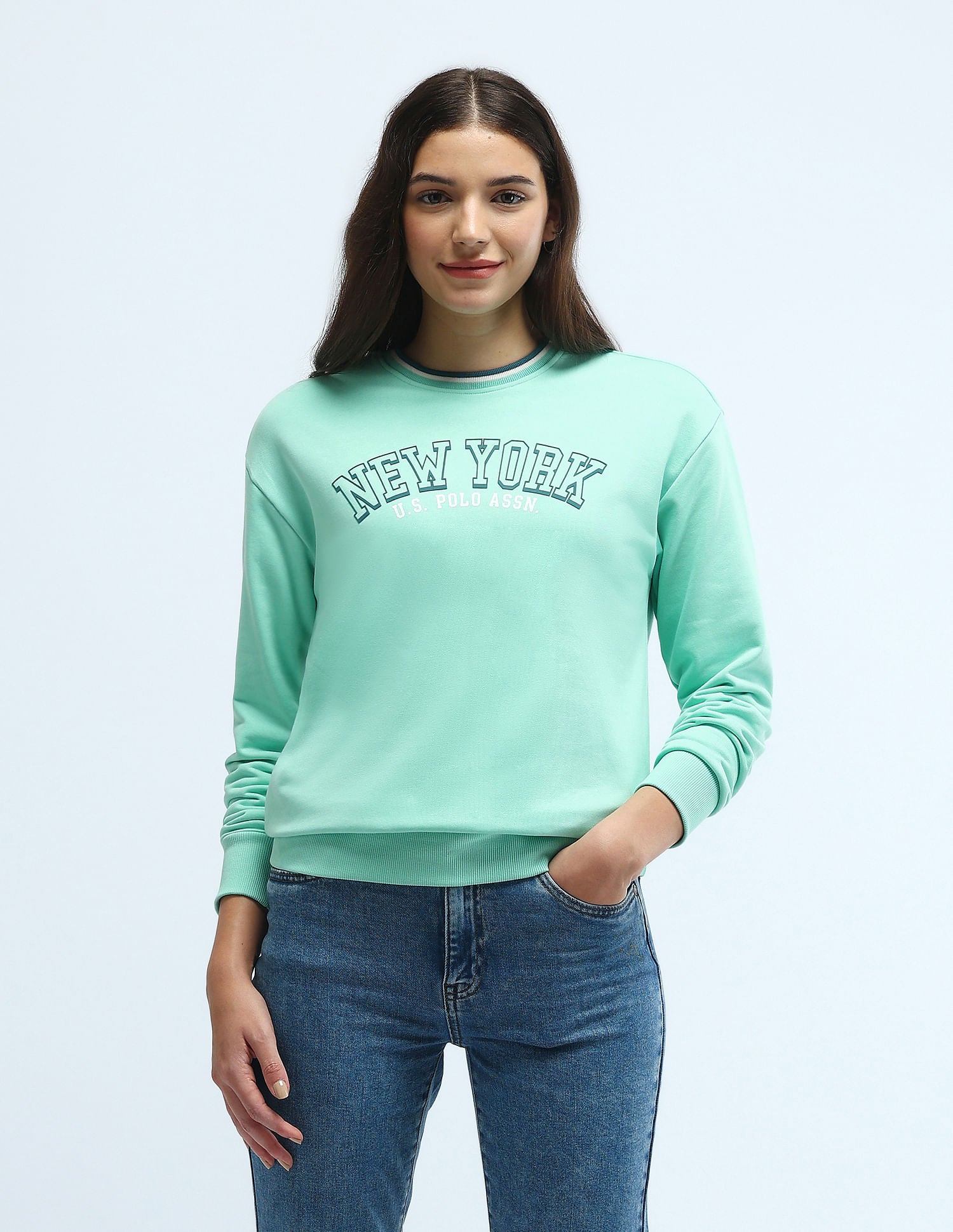 Brand Printed Regular Fit Sweatshirt Mint - U.S. Polo Assn. India | Large