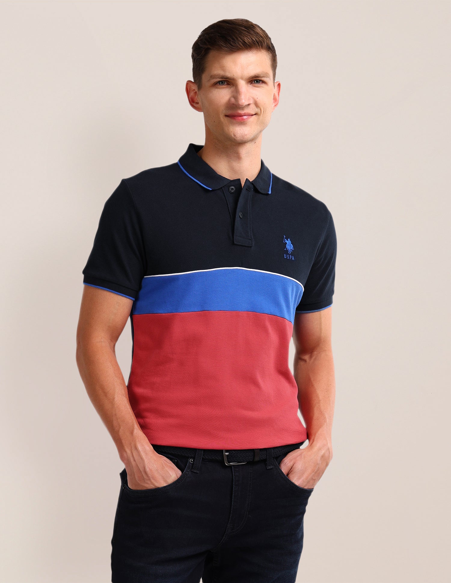 Colour Blocked Slim Fit Polo Shirt Navy - U.S. Polo Assn. India | Large