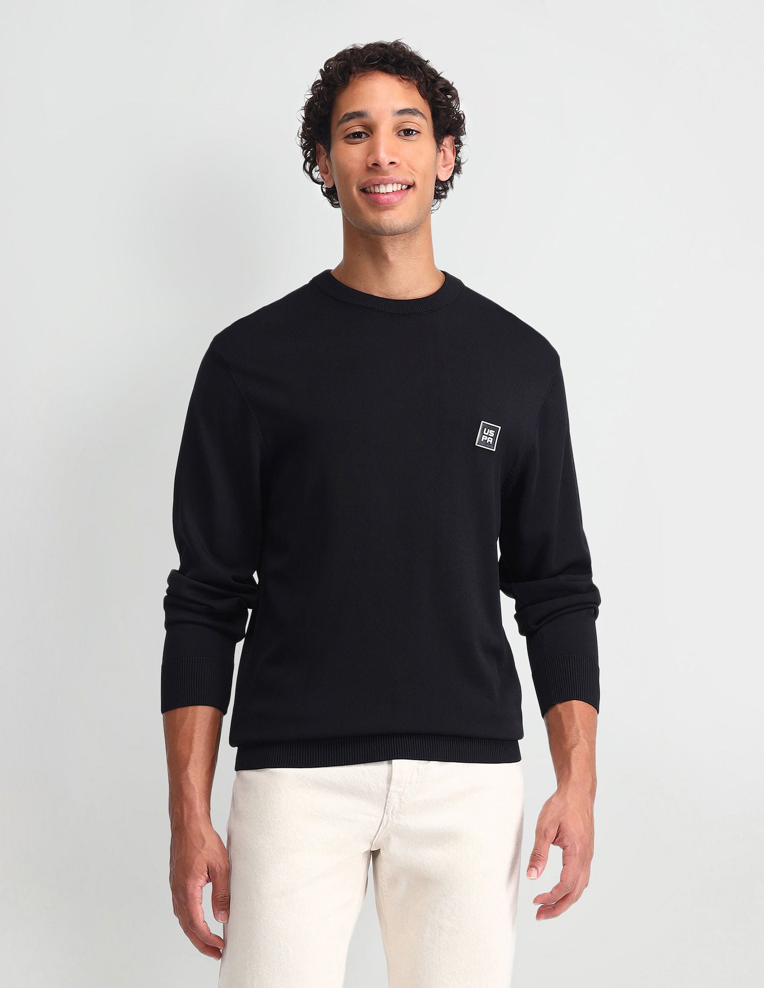 Regular Fit Solid Sweater Black - U.S. Polo Assn. India | Large